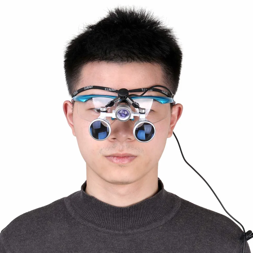 Lupa portátil 3.5X 420mm Quirúrgica Médica Lupas binoculares Auriculares de Vidrio óptico con LED 3W
