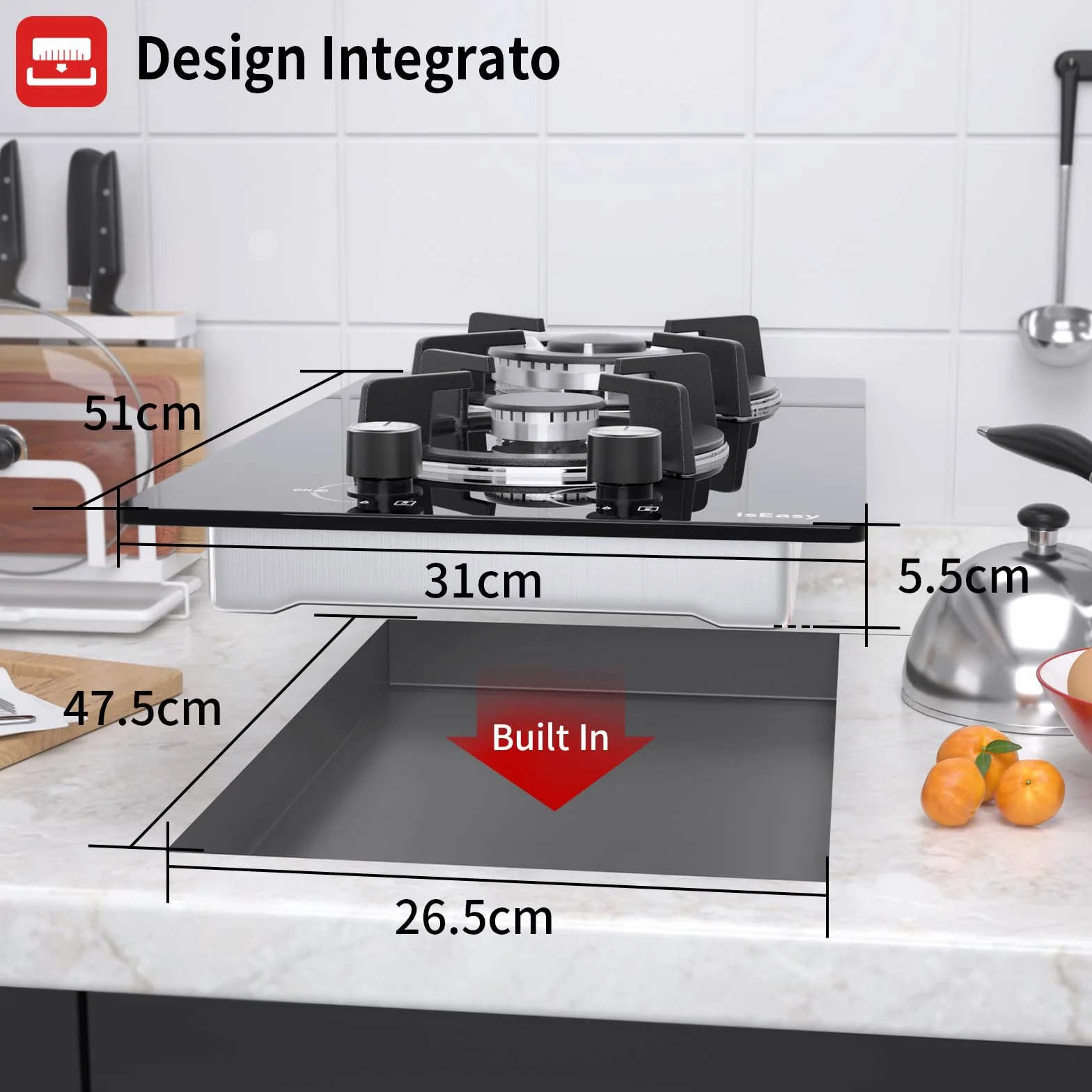 Placa de gas 2 fuegos autosuficiente cocina empotrable gas natural propano cristal