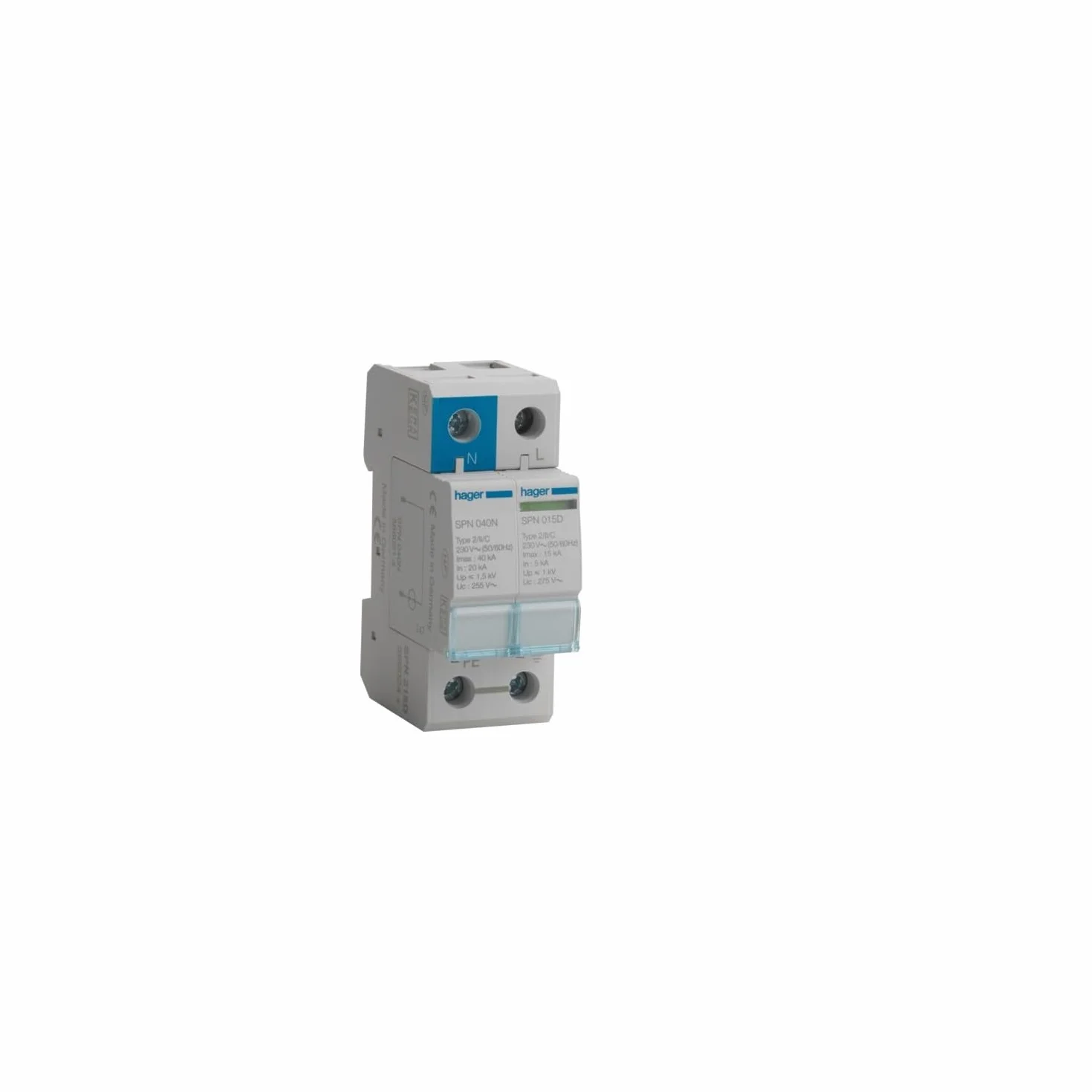 Hager Sistemas SPN215D Limitador de Sobretensión Monobloc Tipo 2, 1P+N, 15kA, 275V