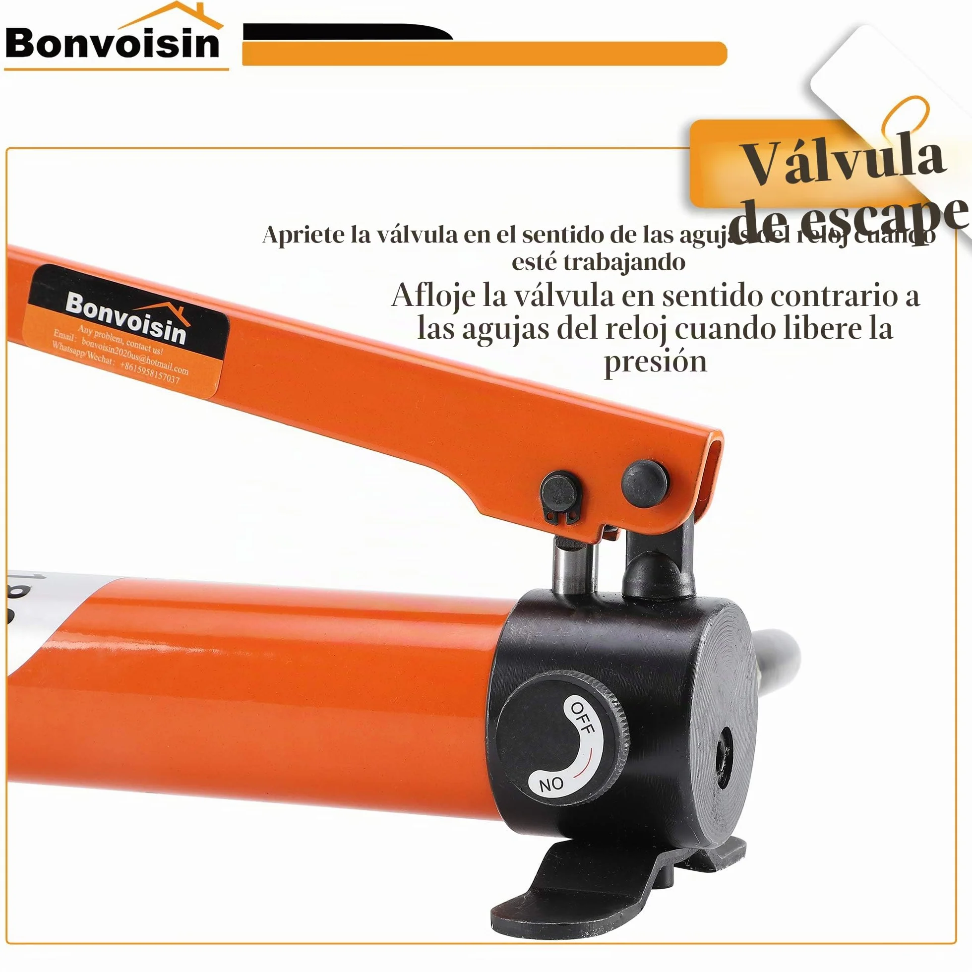 Bonvoisin CP-180 Bomba Hidráulica Manual, Alta Presión 60kg/cm², Capacidad de Aceite 400cc, Longitud de La Manguera 0,8m, para 5T/10T/20T Gato Hidráulico