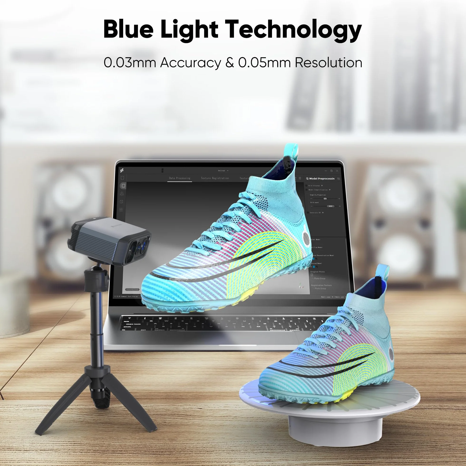Escáner 3D con precisión de 0,03 mm, resolución de 0,07 mm, lentes antivibración, compatible con Windows/MacOS, escáner 3D portátil para impresión 3D [3DMakerpro Moose Premium Kit]