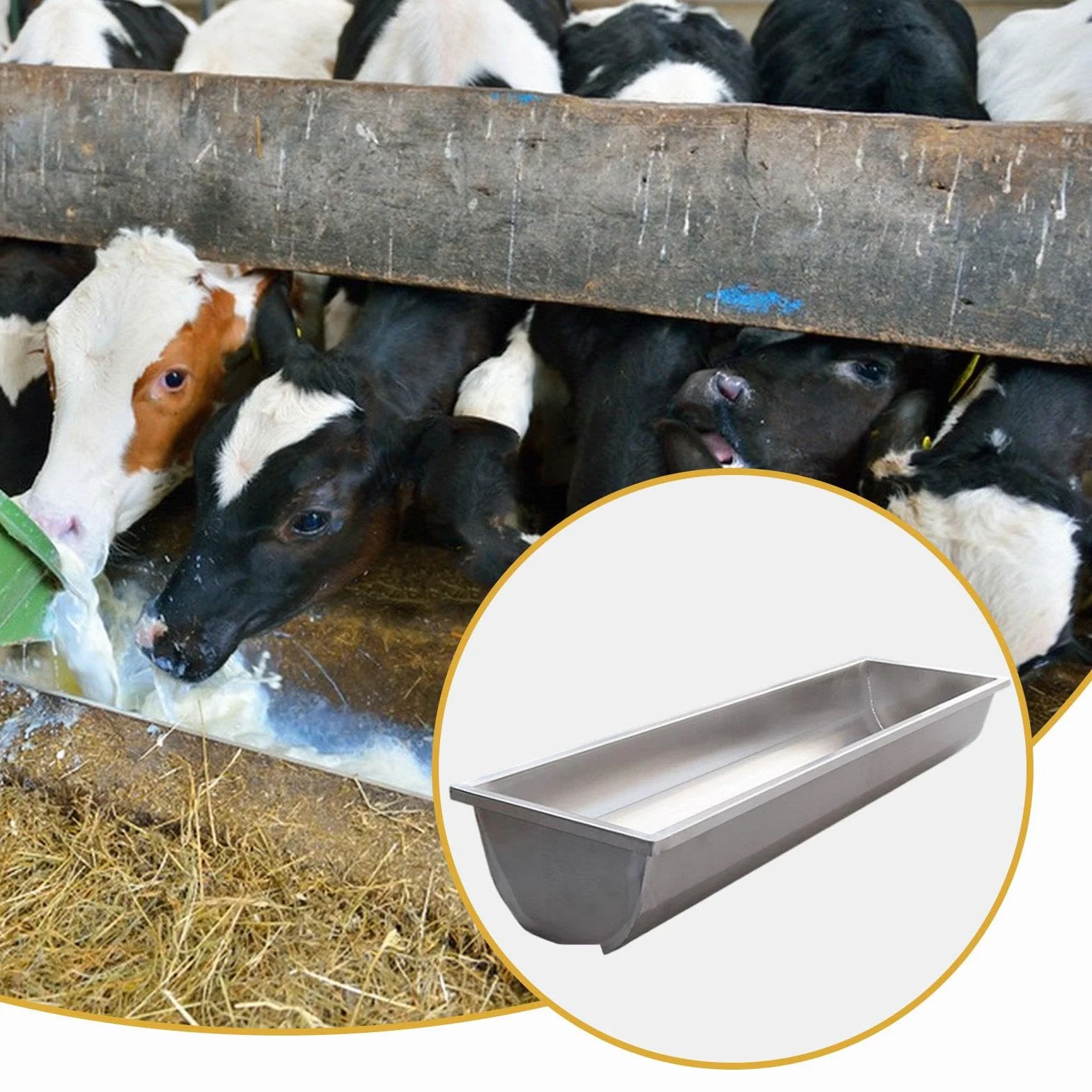 perfk Comedero y Bebedero de Acero Inoxidable, Engrosado y fácil de Limpiar, para Cabras, Ciervos, Caballos, Vacas, Cabras y Alpacas.