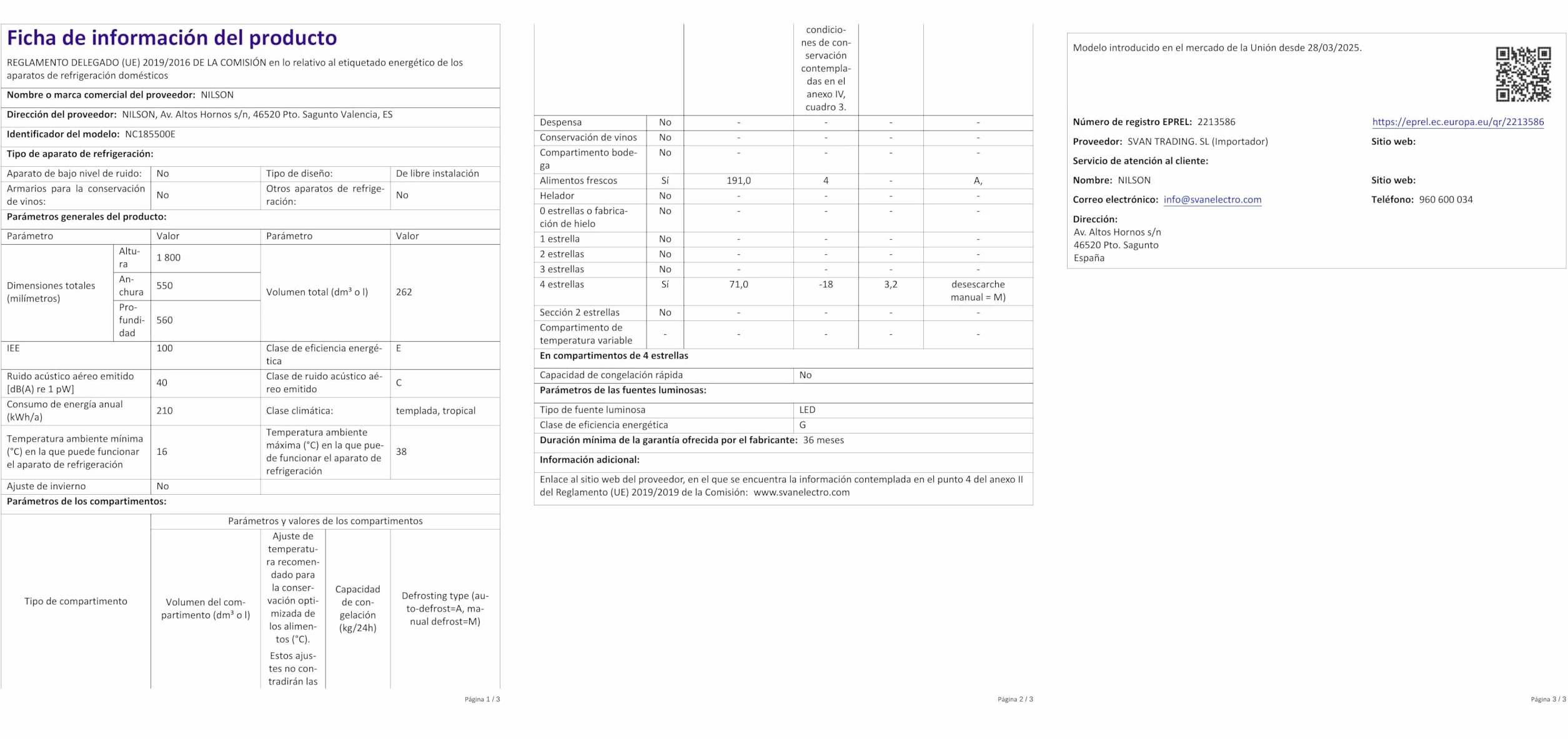 Nilson Frigorífico Combi 2 Puertas Blanco 262 L NC185500E Clase E