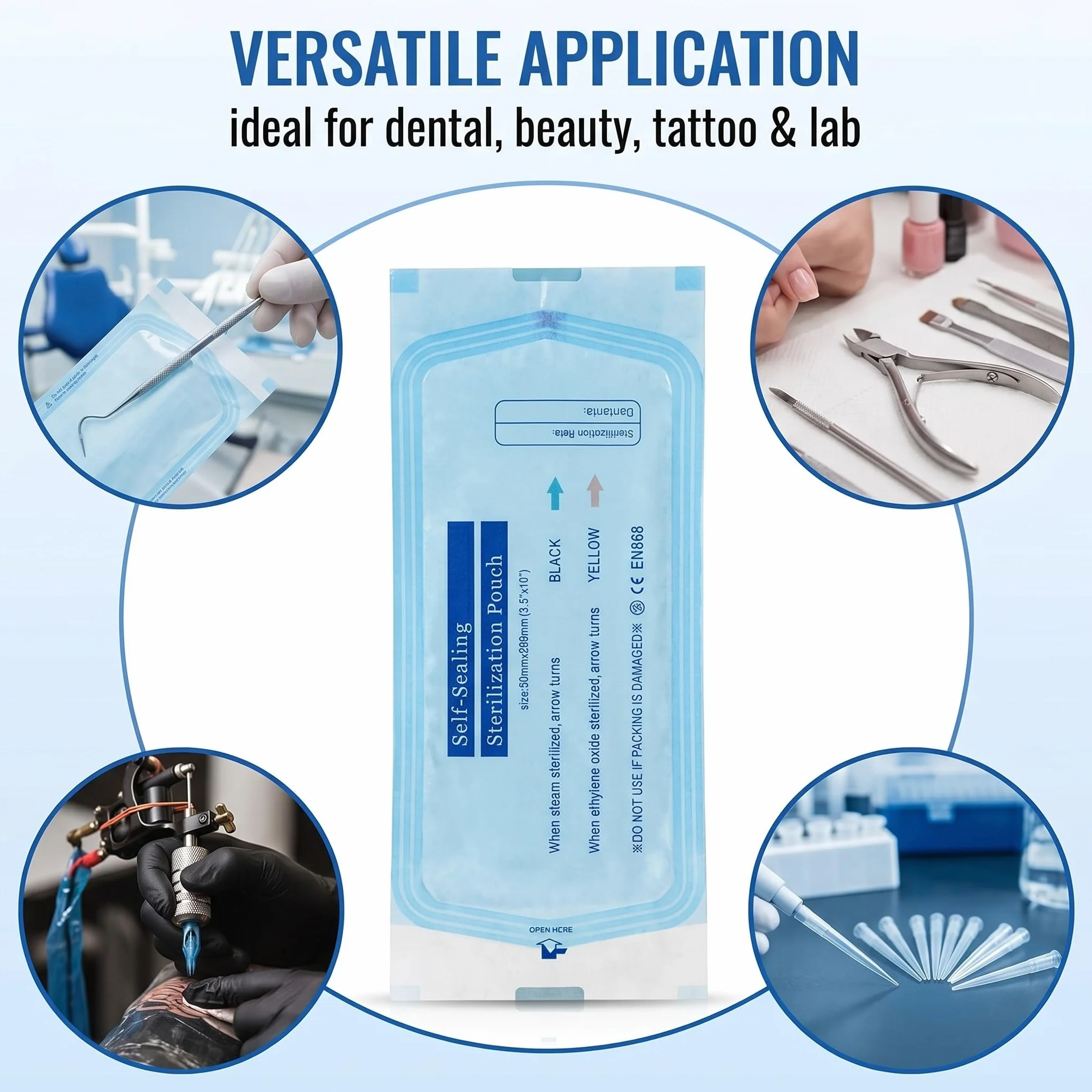 Bolsas De Esterilizacion Autoadhesivas 57*130Mm Para Autoclave Al Vapor Papel De Grado Medico