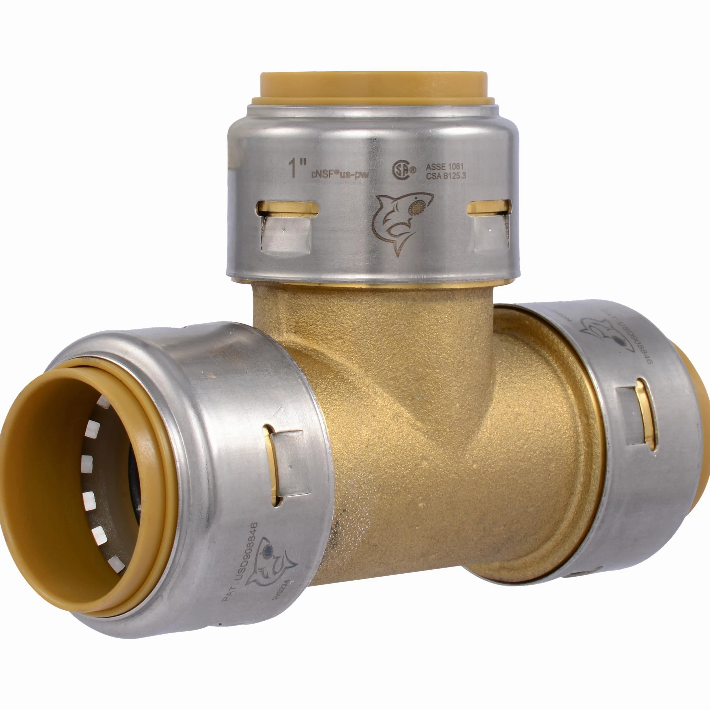 SharkBite Max 1 pulgada Tee, empuje para conectar latón accesorio de fontanería, tubo PEX, cobre, CPVC, PE-RT, HDPE, UR374A