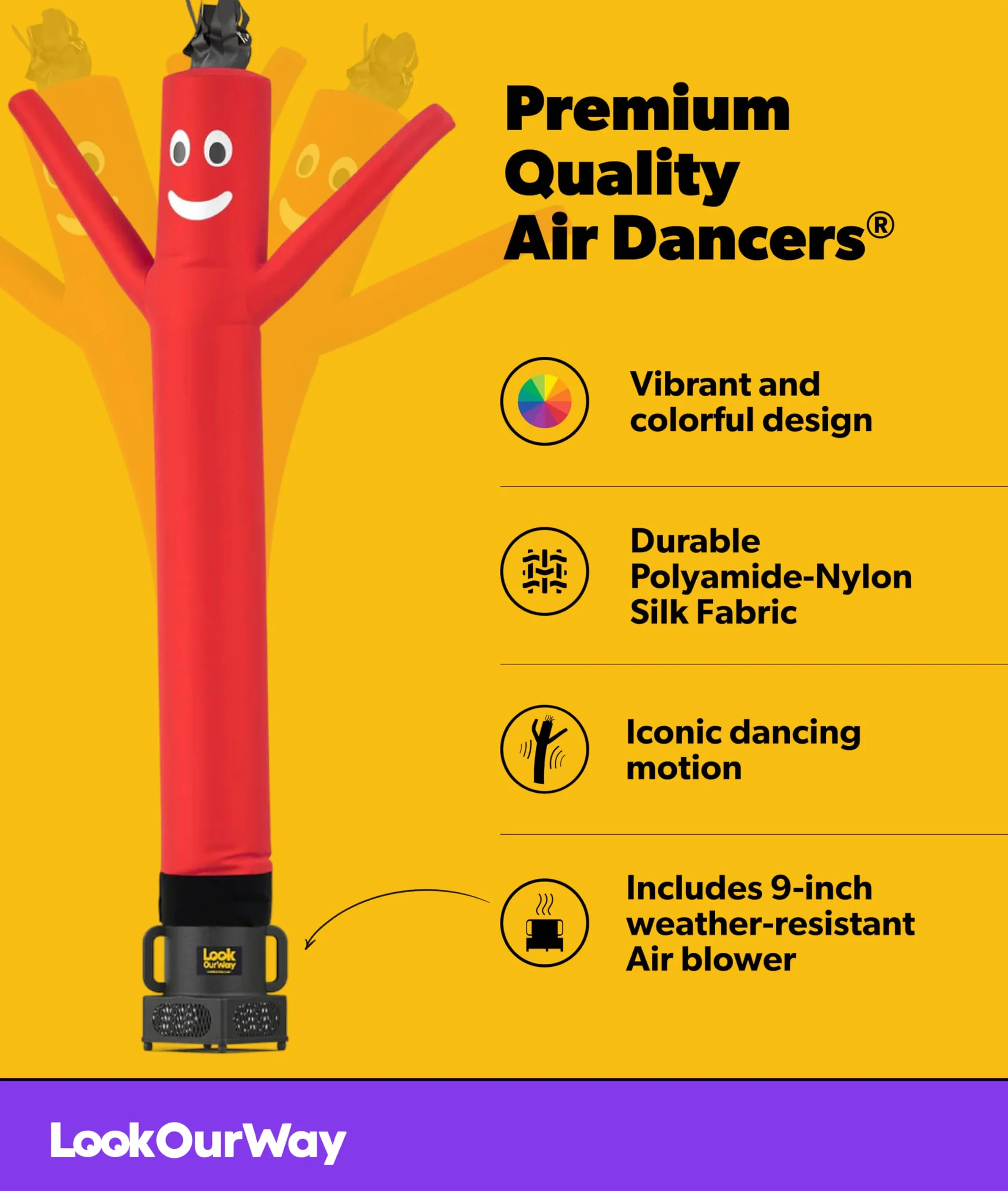 LookOurWay Air Dancers Wacky Waving - Tubo inflable de 7 pies de alto, publicidad, bailando, con soplador de bailarín del cielo, color rojo