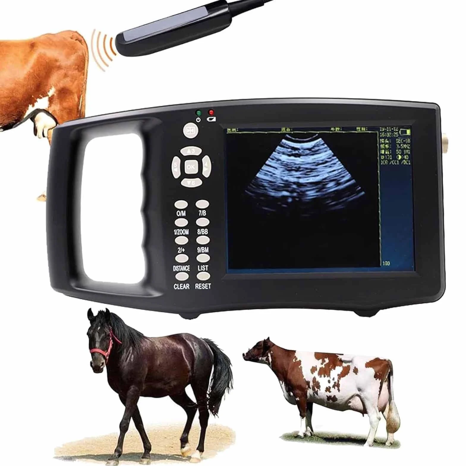 Escáner de Ultrasonido Veterinario, Veterinario Portátil B-Ultra Máquina de Escáner con 6,5 MHz Rectal Sonda 4 Campos de Color para Ganado Vacuno,Equino,Camello Prueba de Embarazo
