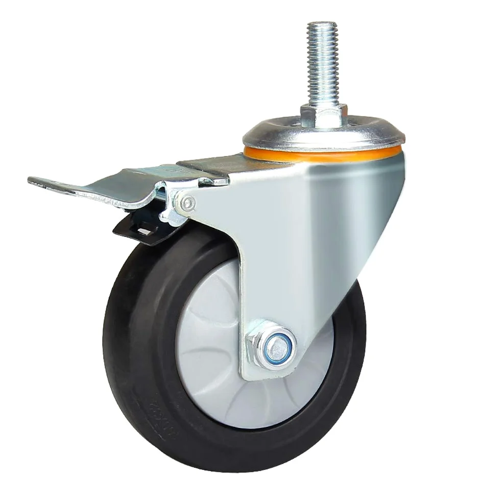 Ruedas giratorias Resistentes con Rosca M12 para Muebles y Transporte Industrial, de 3 pulgadas/100 mm/4 Pulgadas, 300 kg-500 kg, con Freno, silenciosas, de Goma, Resistentes al Polvo, para fábricas,