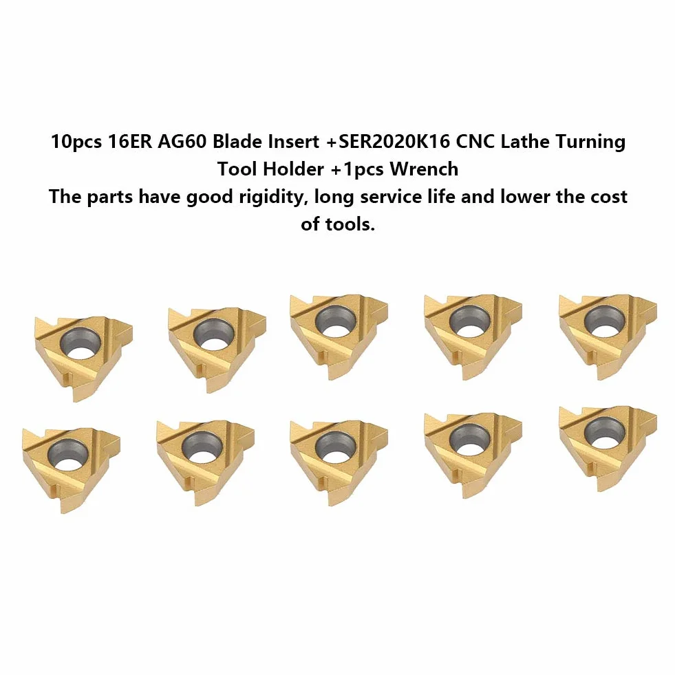 16ER AG60 Blade Insert + SER2020 CNC Turning Tool Holder Boring Bar + Wrench Set