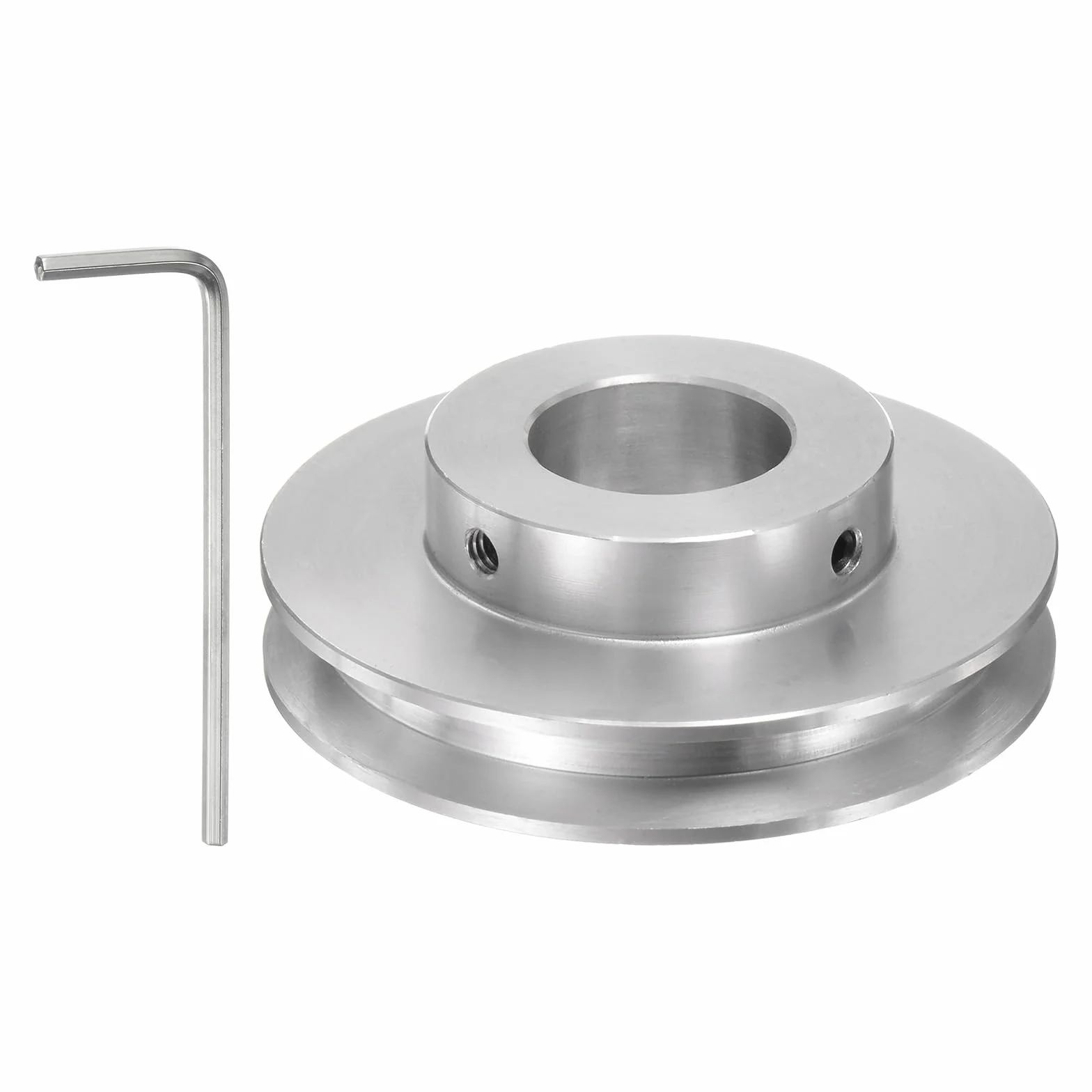 sourcing map Polea de Ranura Única 19 MM Diámetro Fijo 60 MM Diámetro Exterior Aleación de Aluminio Llave Hexagonal para Máquina de Perforación