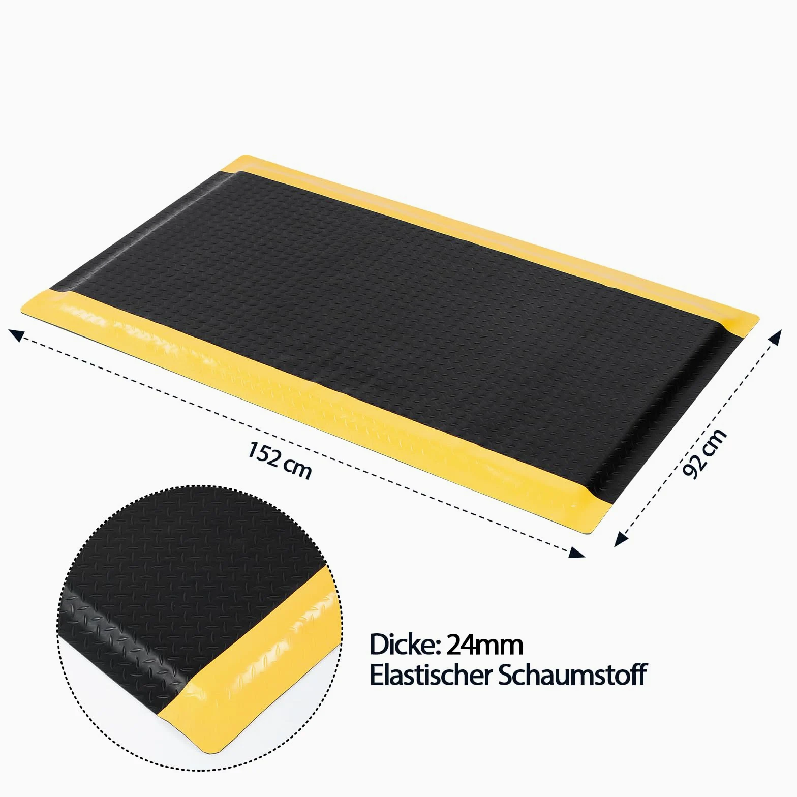 tonchean Esterilla antifatiga 92 x 152 cm alfombrilla de trabajo ergonómica de espuma de PVC para banco de trabajo de garaje, color negro y amarillo