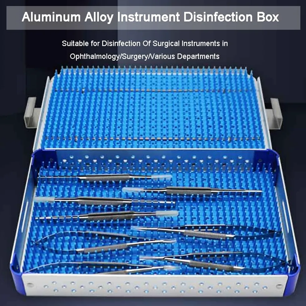 Bandeja de esterilización para Instrumentos, Caja de Instrumentos de aleación de Aluminio con tapete de Silicona, para Instrumentos quirúrgicos, médicos y dentales, 25,5 x 15,5 x 3,5 cm