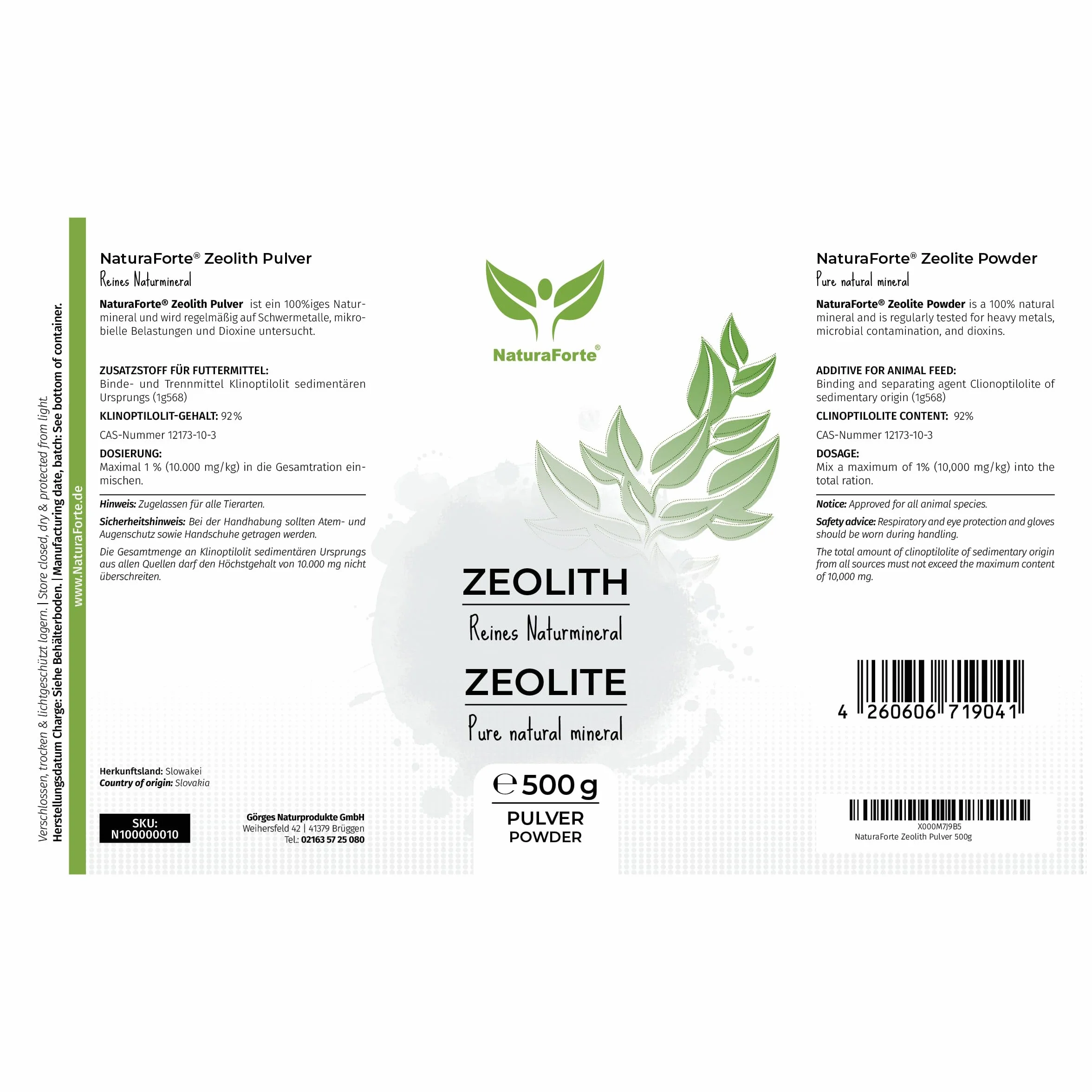 NaturaForte Polvo de zeolita 500g Clinoptilolita 92% Extra Fino sin aditivos Roca volcánica
