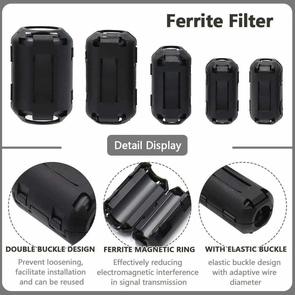 Núcleo de Ferrita Plegable Negro 40 Piezas para Cables de 3.5-13mm