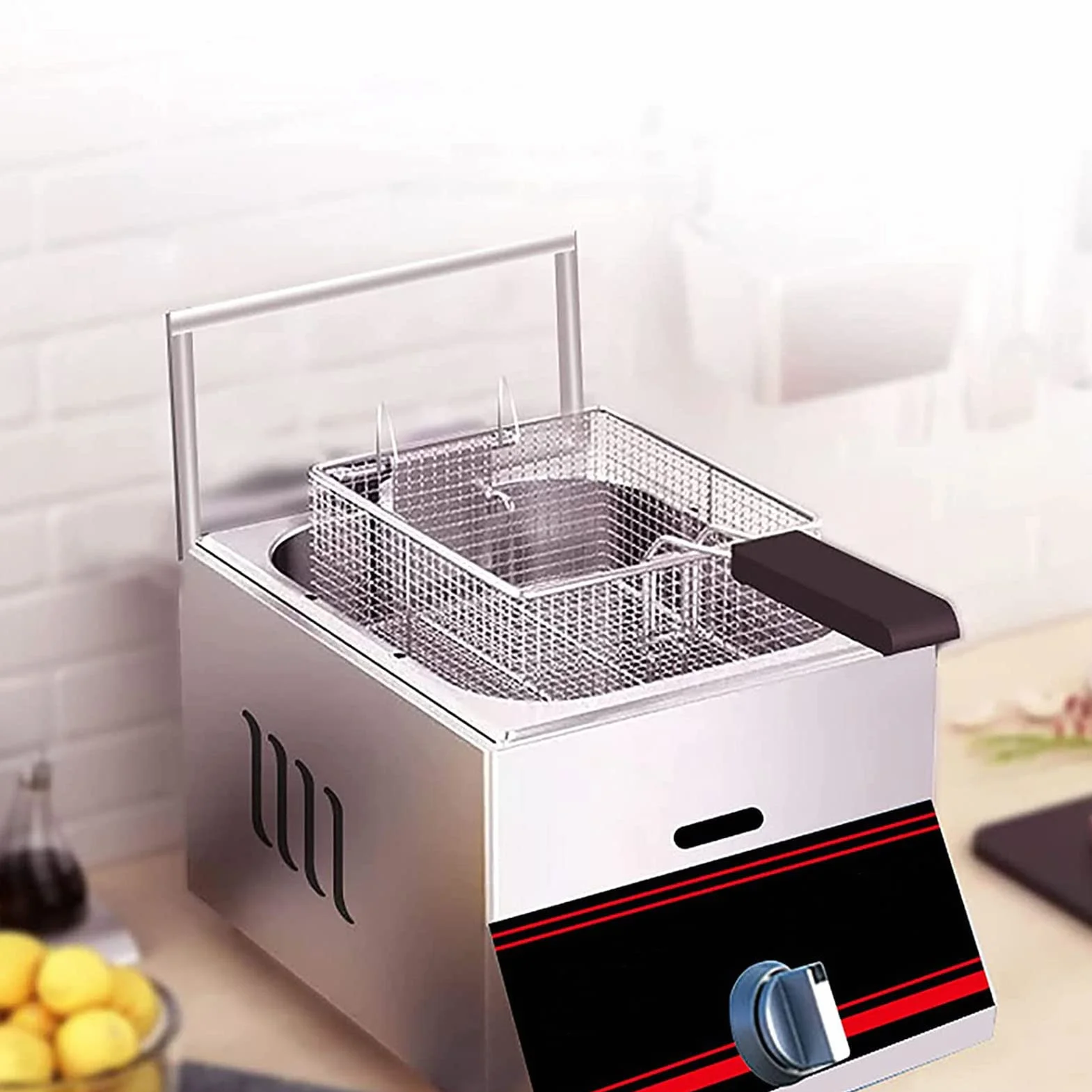 YSDQ Freidora Comercial con Cesta y Tapa Freidora de Gas Sartn Gruesa de Acero Inoxidable con encimera freidora Profunda, para Restaurante y Uso domstico