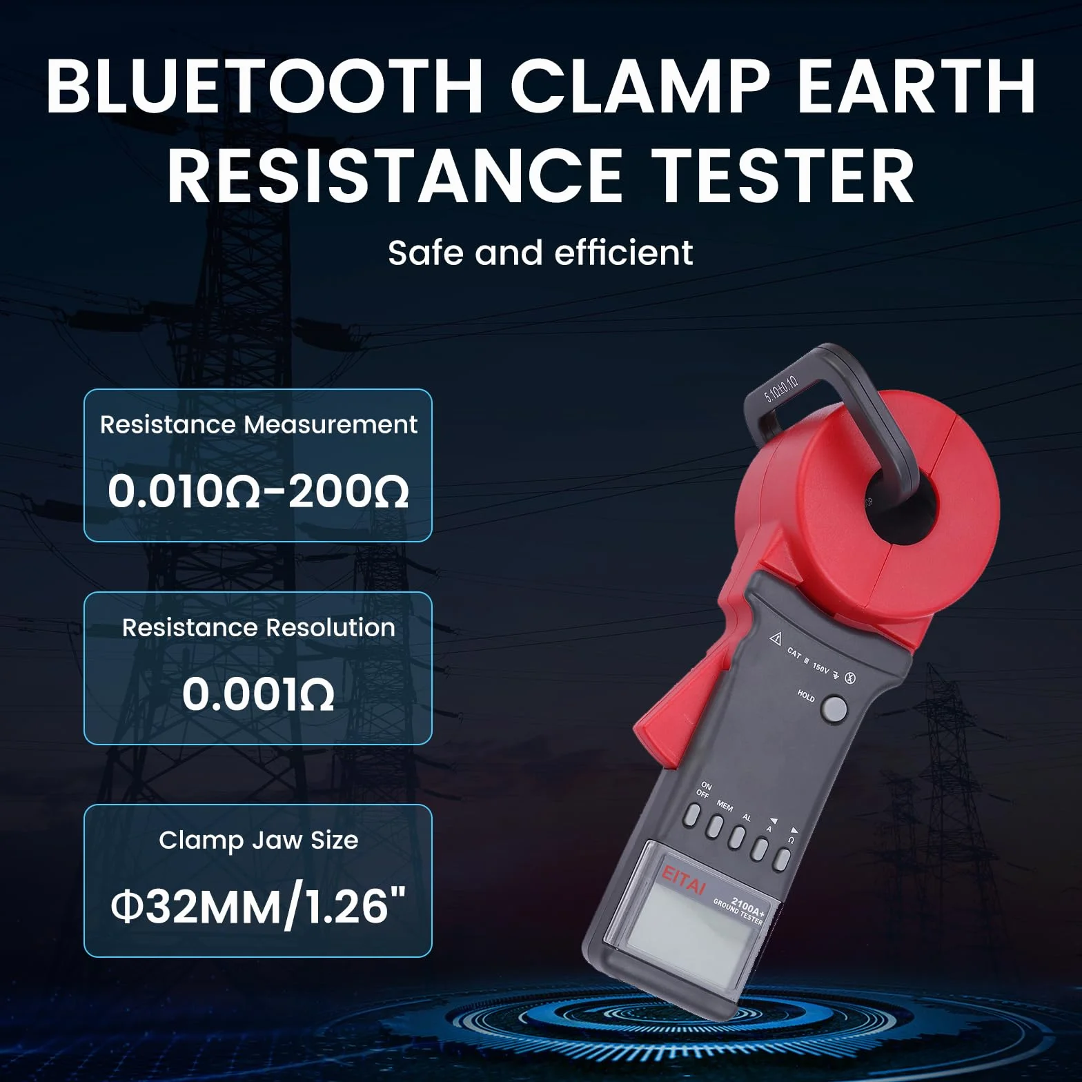 ETCR2100A+ - Medidor de resistencia a tierra con abrazadera digital, 0.01Ω-200Ω, venta directa del fabricante, telurometro