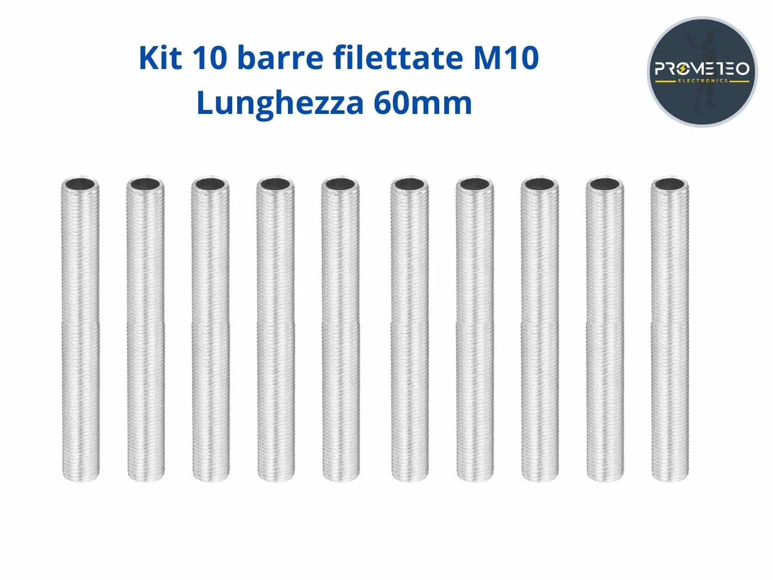 Kit de 10 barras roscadas M10 acero galvanizado longitud 60 mm para lámparas