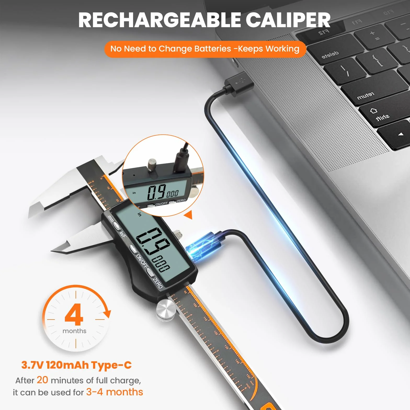 HARDELL Calibre Digital Profesional 150mm 6" Pie de Rey Recargable Acero Inoxidable LCD Pulgadas MM Fracciones