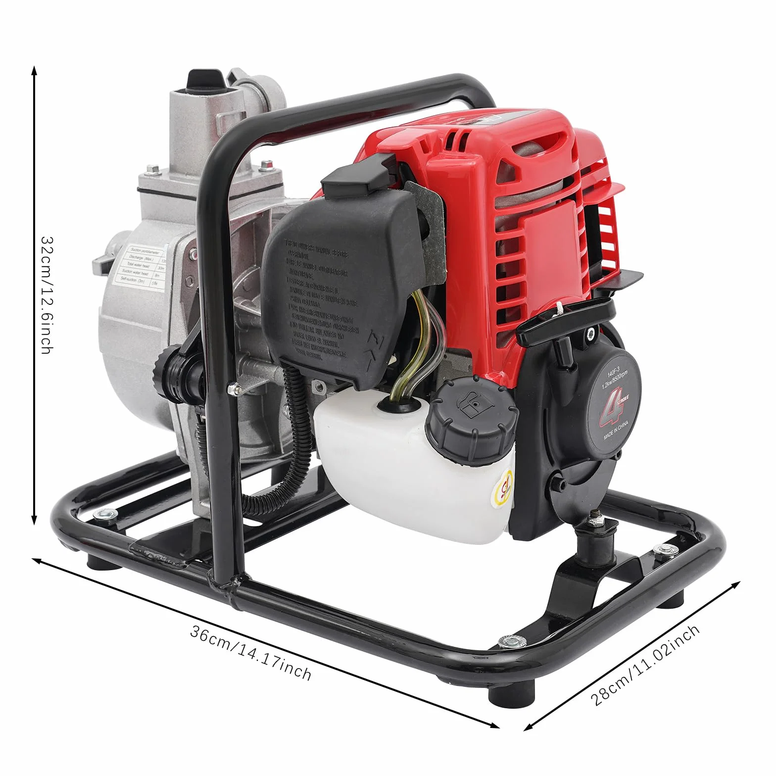Bomba de agua de gasolina de 4 tiempos, bomba de motor de alta presión para jardín, bomba de lodo, bomba de gasolina, motor de un cilindro refrigerado por aire, 38cc, 1,2 kW, 8500 rpm