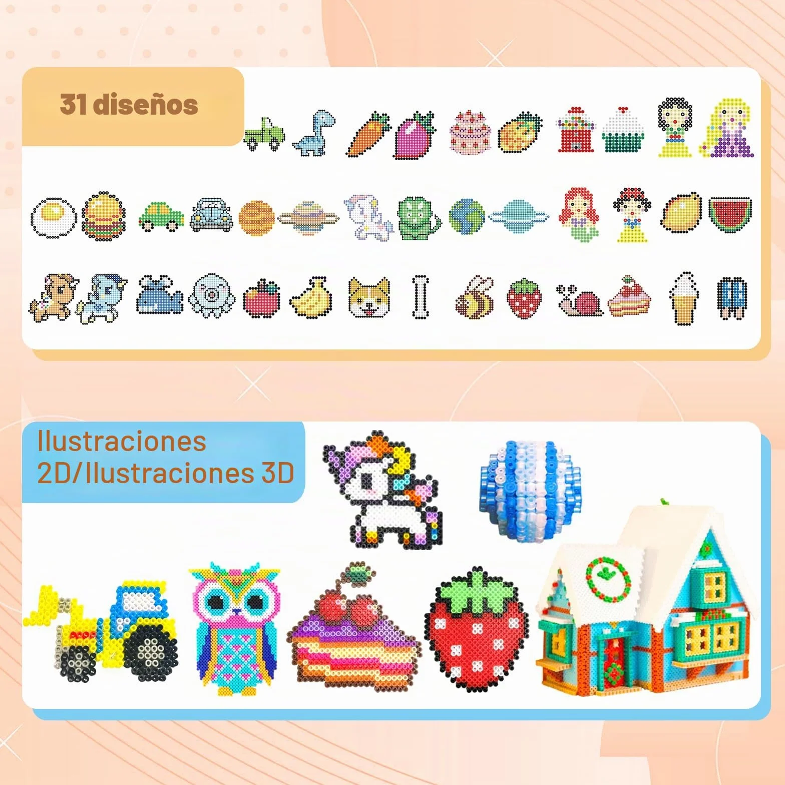 AJAZPER Kit de Cuentas Para Planchar 5MM, 2 Cajas de 48 Colores Fusibles con Caja de Almacenamiento, Guía, Manualidades para Niños 5+