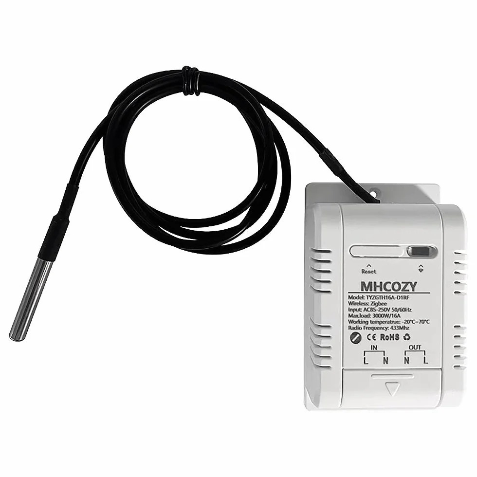 Zigbee Controlador de Sensor de Temperatura con Sonda Impermeable, Control Remoto Tuya App 16 A Smart Switch