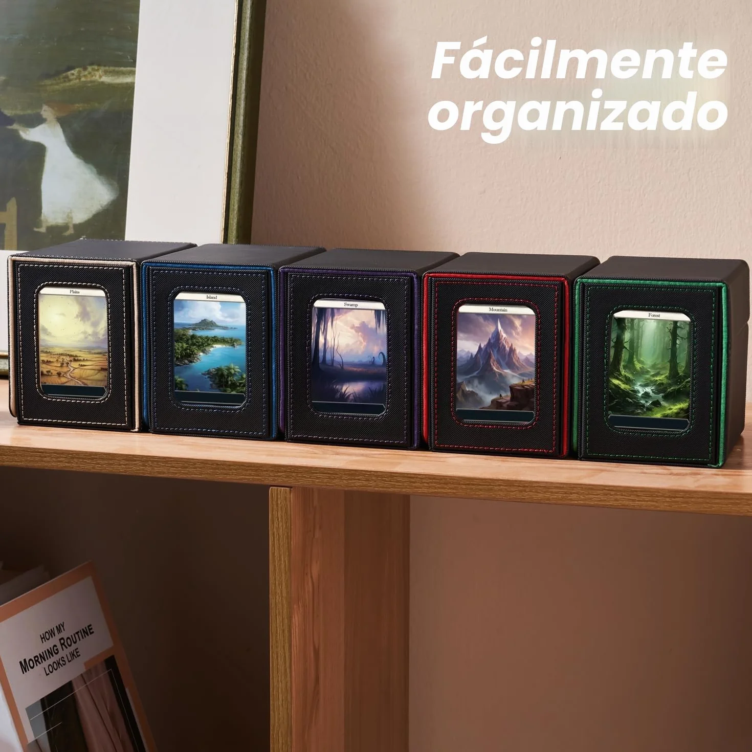 Mage Tech Card Commander Deck Box para MTG - Diseño patentado, expositor de Commander, 100 cartas doble manga, tarjetero magnético 35pt, bandeja dados - negro/azul