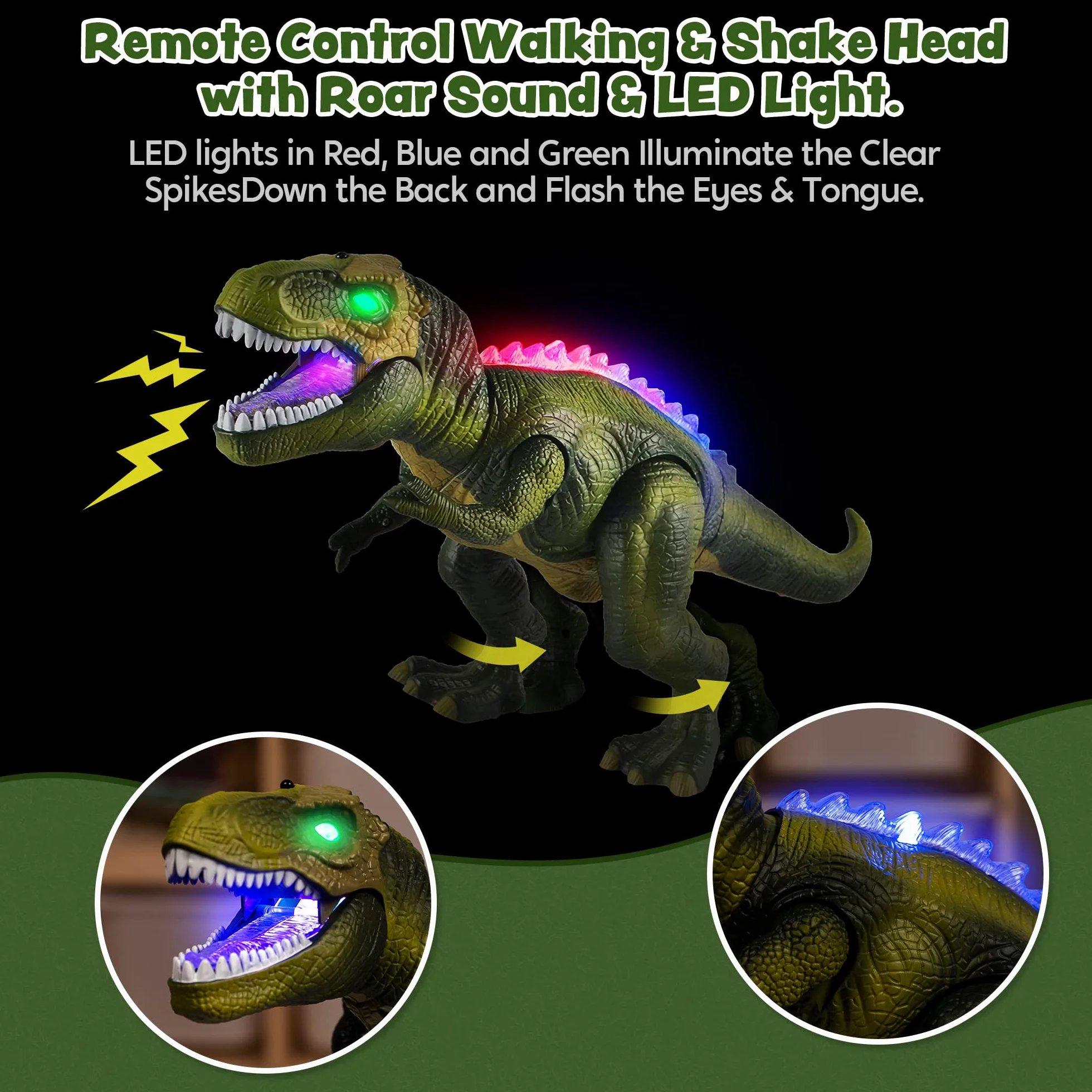 JOYIN Dinosaurio de Control Remoto T-Rex con Luz y Rugido Realista Juguetes para Niños 3-5 Años