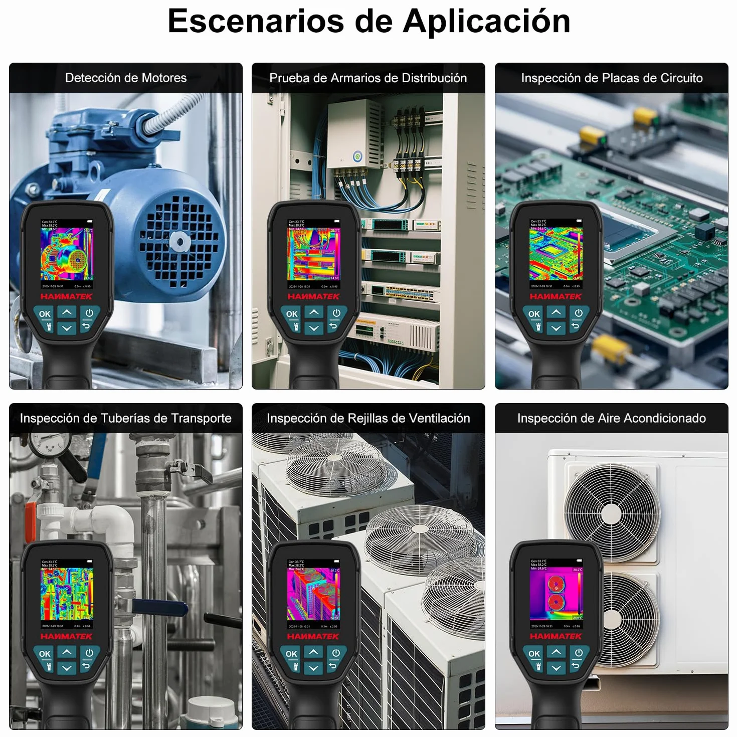 HANMATEK Termógrafo Profesional, Cámara Térmica 96x96 IR, Sensibilidad ≤60mK, TISR 240x240, Pantalla 2.4", Alarma, Rango -20 -550°C, para Mantenimiento Eléctrico y Mecánico
