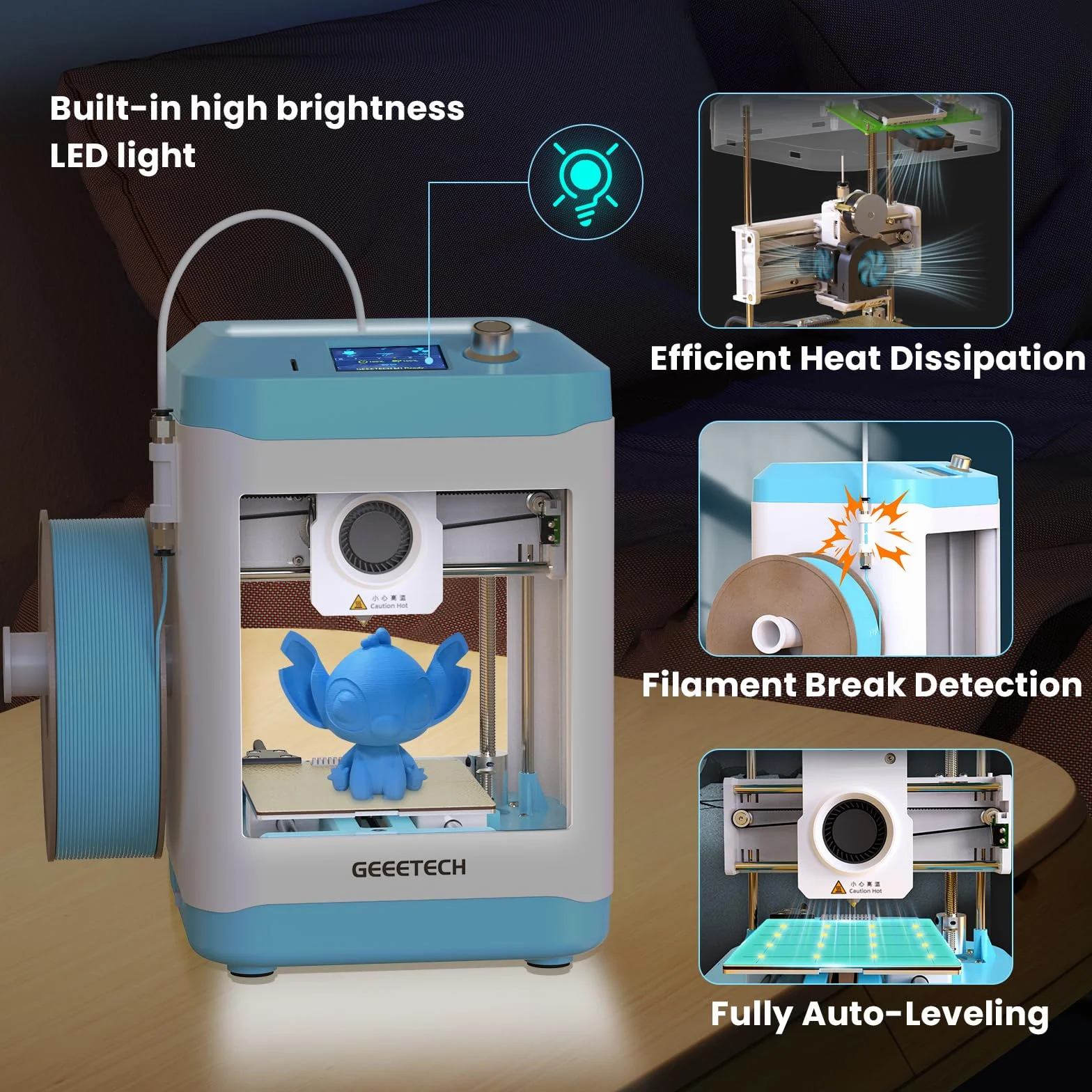 GIANTARM Impresora 3D Geeetech M1, Mini impresora 3D niveladora automática para principiantes, extrusora de accionamiento directo,velocidad de impresión 250 mm/s,tamaño de impresión 100 x 110 x 100 mm