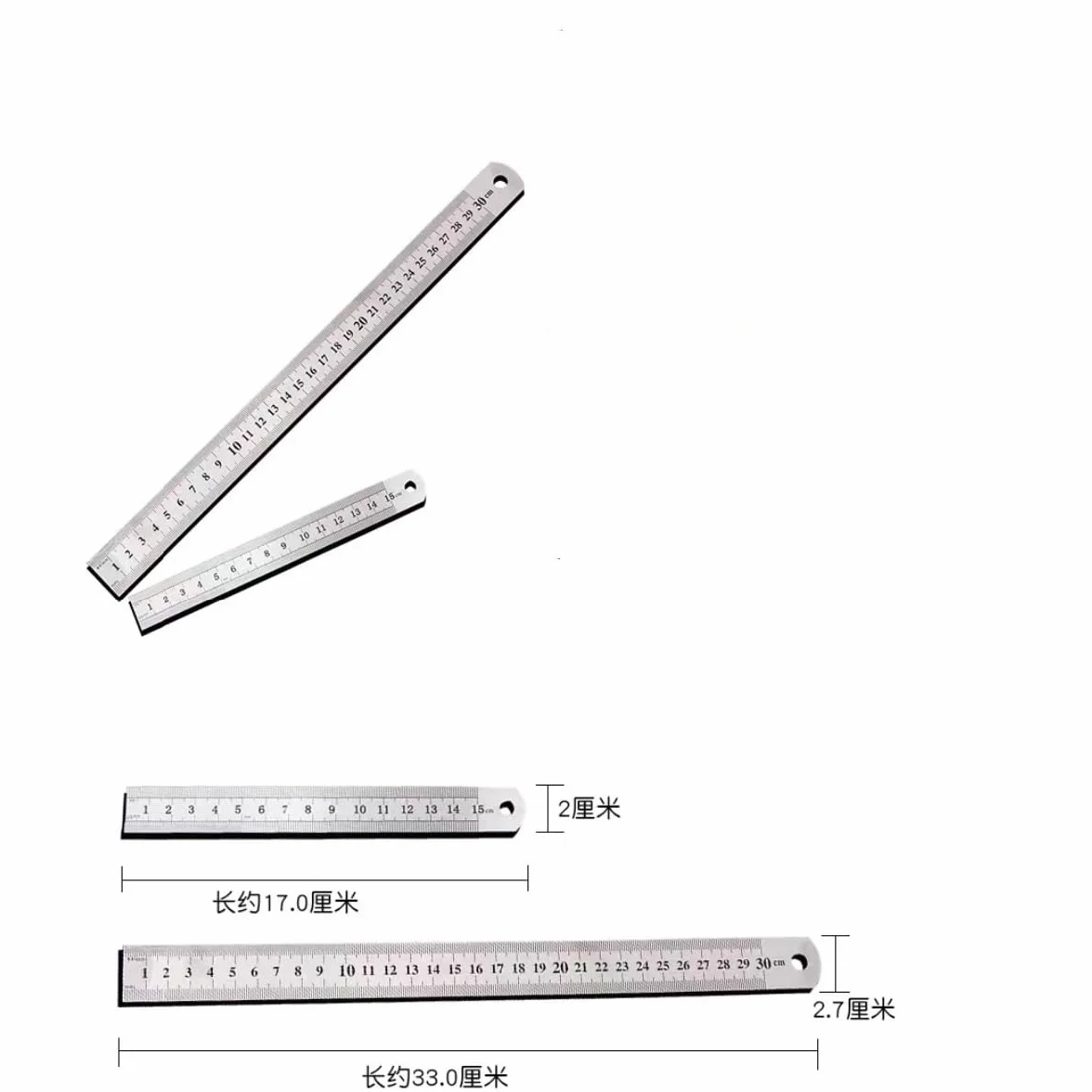 Regla de Acero Inoxidable 3 Pzs, 15cm 20cm 30cm, Regla Metálica de Borde Recto, Herramienta de Medición con Escala Métrica e Imperial