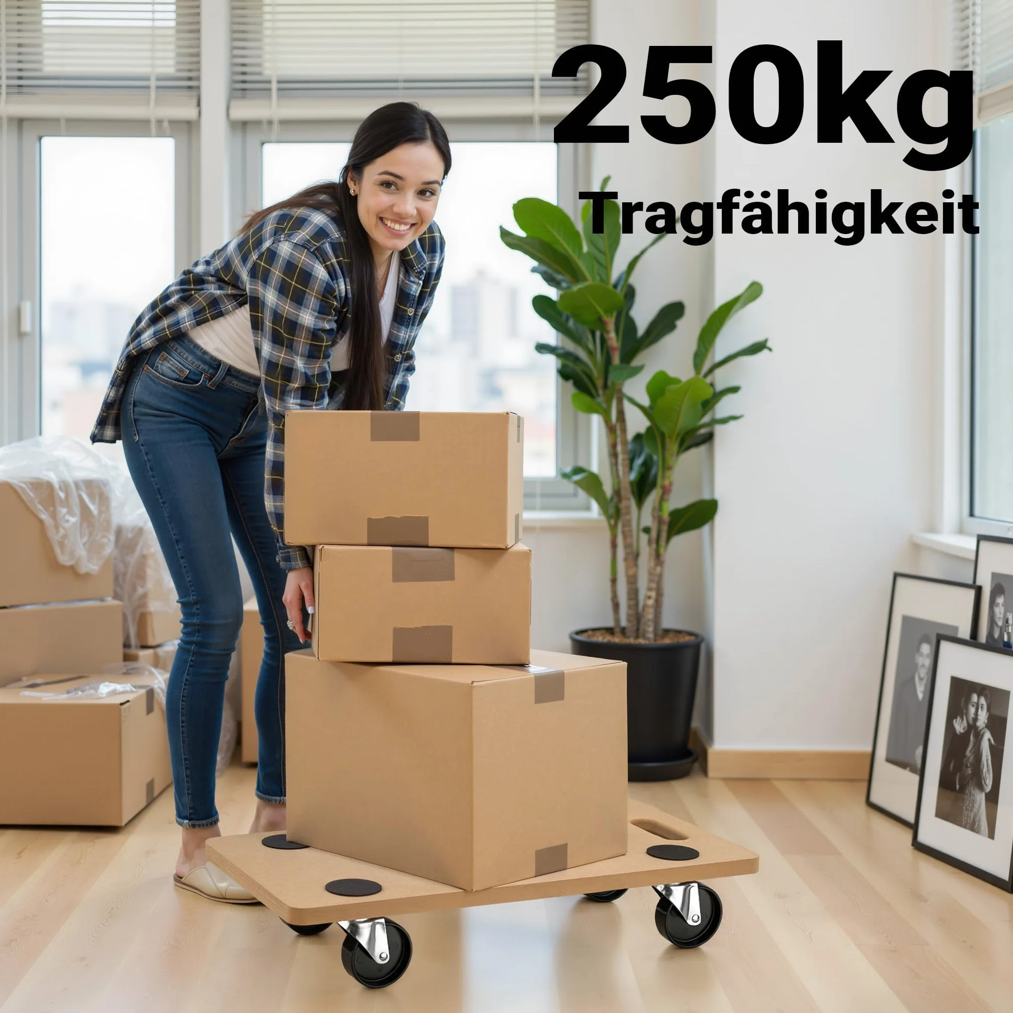 Tabla de Ruedas para Transporte MDF 580x290mm 250kg Plataforma Rodante