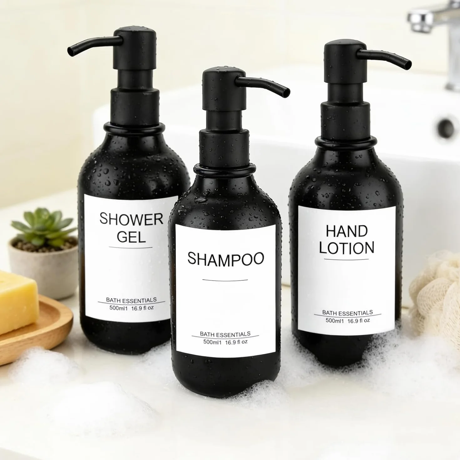 Dispensador Jabón Baño Pared 3 Piezas Botellas Vacías 500 ml Dosificador Bomba Plástico