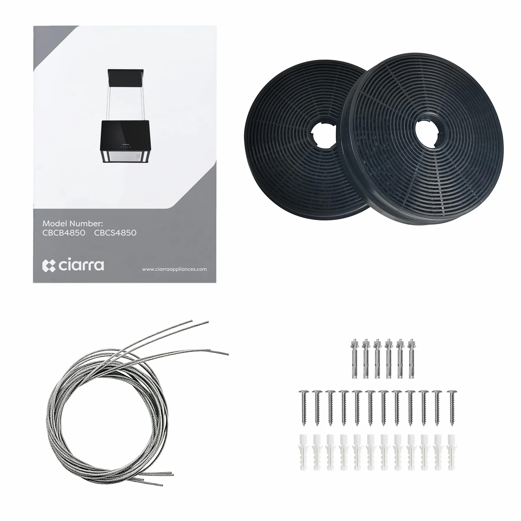 CIARRA CBCB4850 Campana Extractora Isla 48cm 700m³/h WiFi Control Táctil Clase A+++ Filtro Carbón 4 Velocidades LED Negro