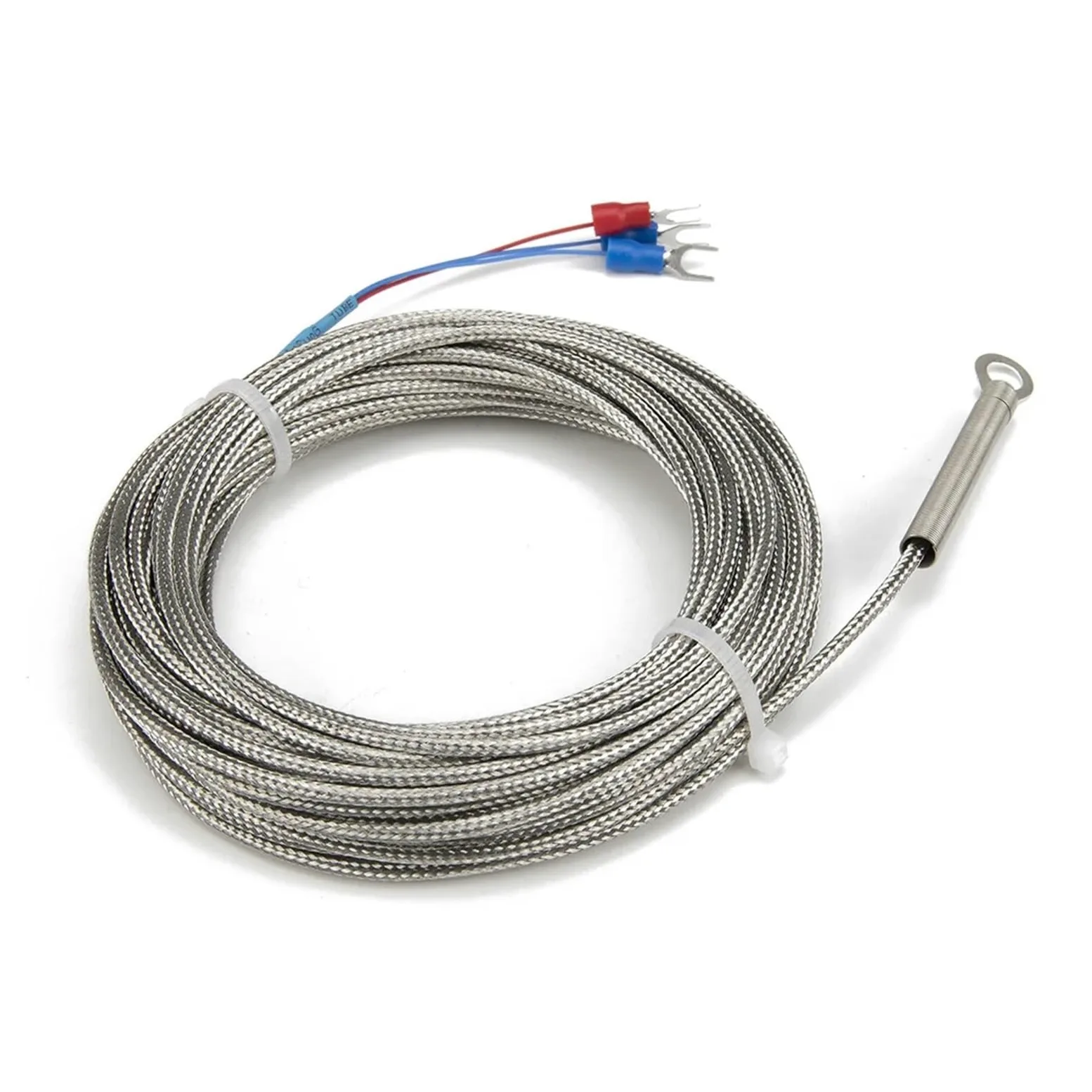 Sensor de temperatura RTD con cabezal de anillo y orificio de 6 mm y cable metálico de 10 m, tipo PT100(5mm hole)