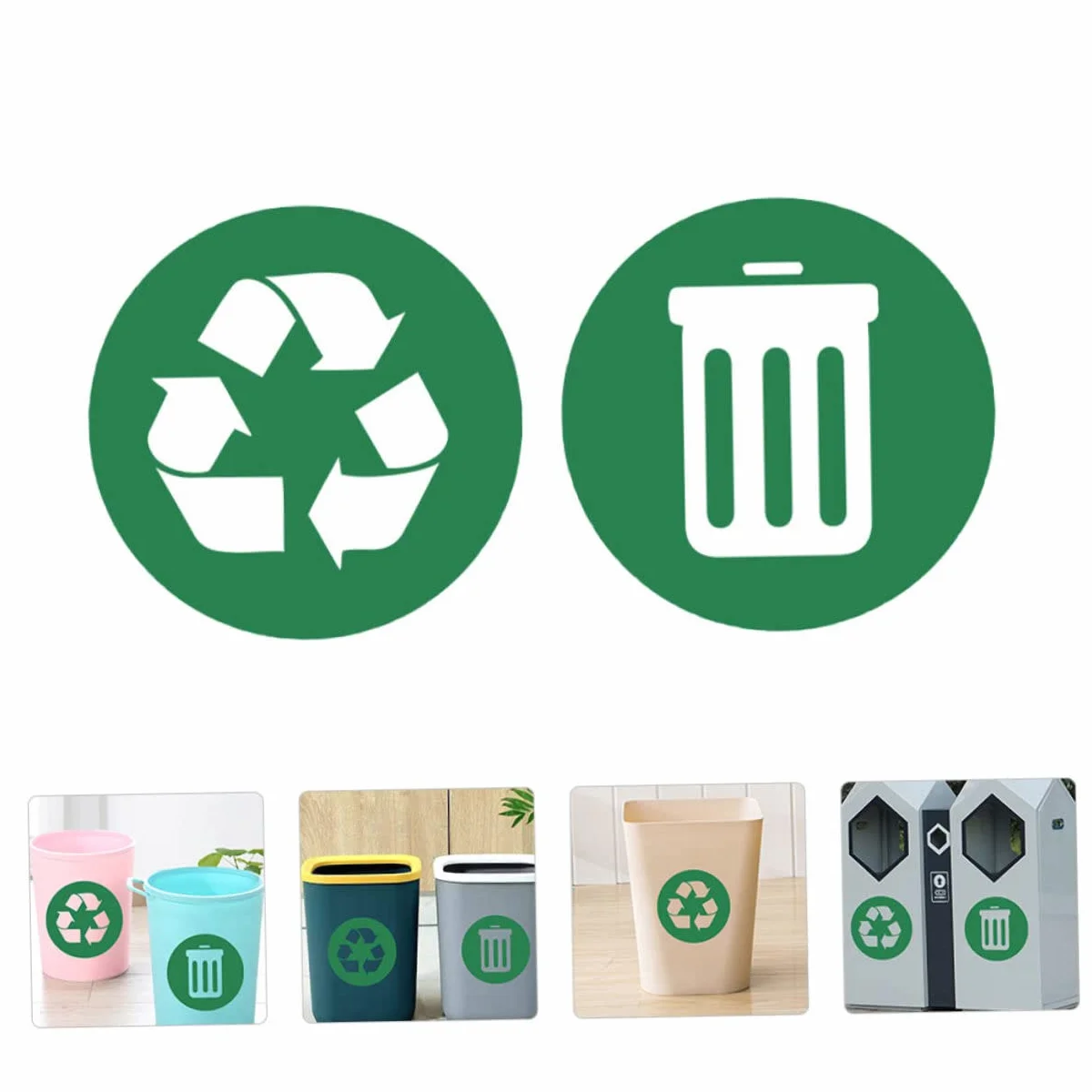 Pegatinas de Reciclaje PVC Adhesivas Pequeñas para Cubo de Basura Clasificación Residuos Hogar Oficina