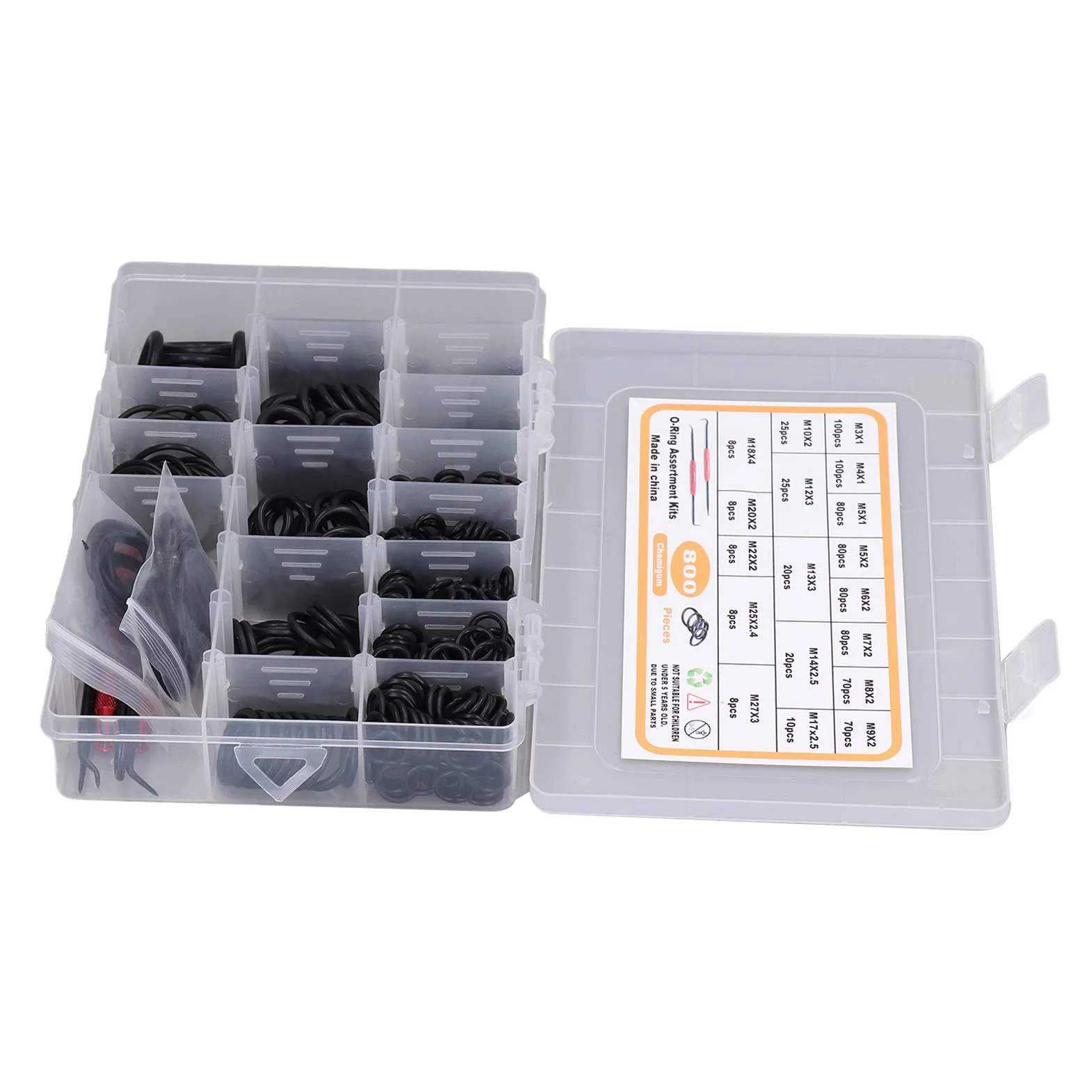 Kit surtido de Juntas Tóricas NBR 800 Piezas 18 Tamaños 3-27 mm con Herramientas de Desmontaje