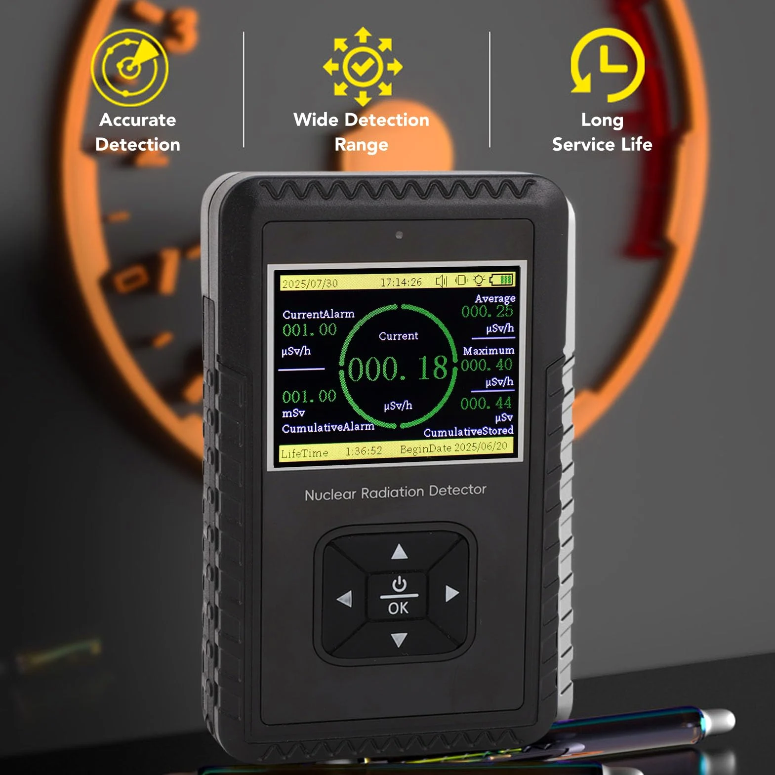 Fafeicy Contador Geiger de Mano, Detector de Radiación Nuclear con Pantalla LCD Grande, Medidor de Rayos X Beta Gamma, Dosímetro 10000uSv/h, para Seguridad Doméstica e Industrial