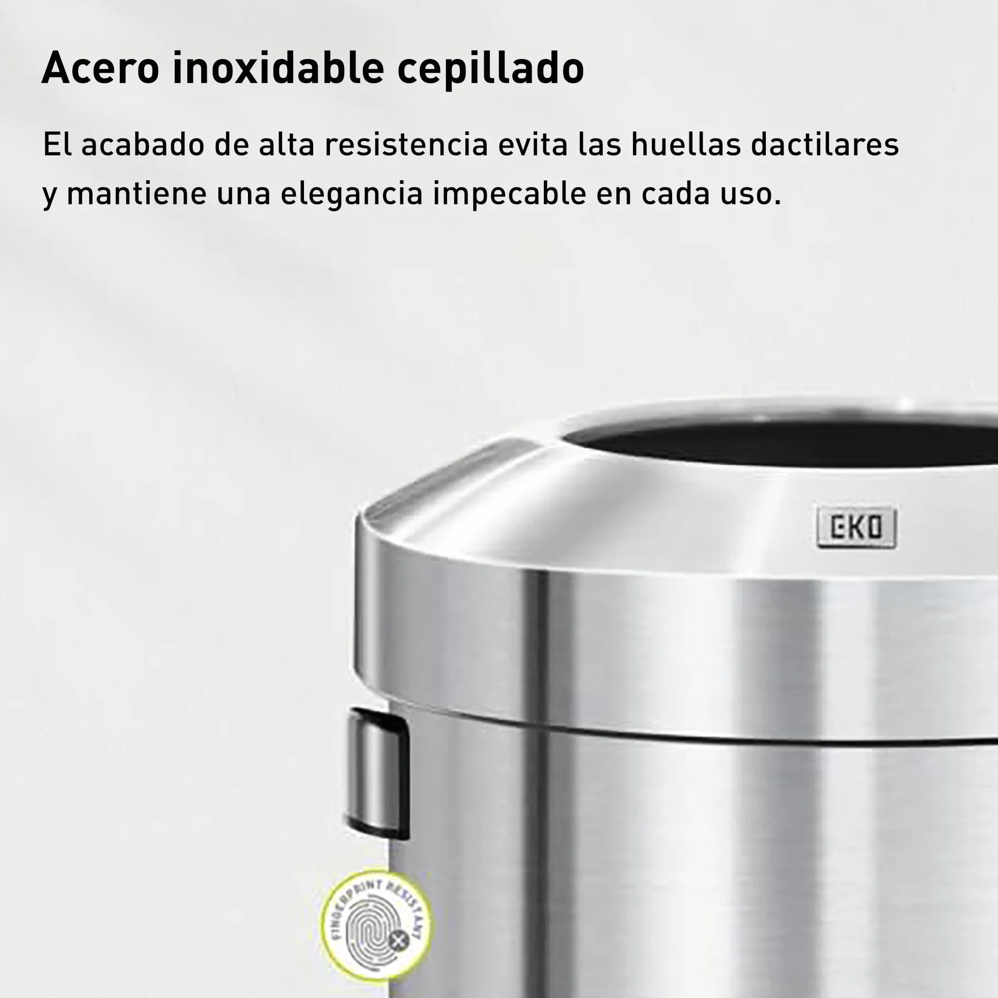 EKO Cubo de Basura 60 L. Uso Comercial, Acero Inoxidable Cepillado, Uso en Exteriores, Interiores. Ideal en Espacios Grandes. Acabado antihuellas, Papelera Moderna y Robusta.
