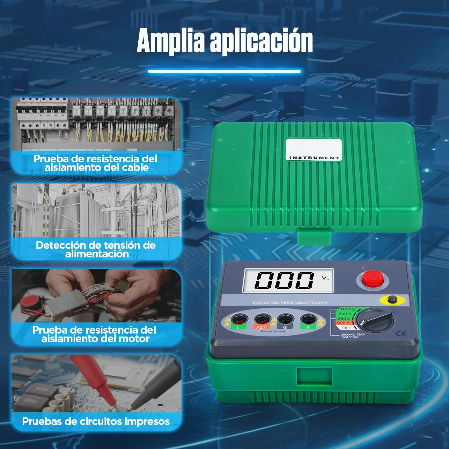 KAISAL Probador de Resistencia de Aislamiento 0-2000MΩ Digital Probador de Aislamiento Megohmetro