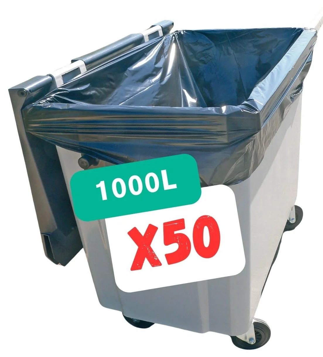 SANYGIENE | Bolsa de basura 1000-1100 L | Funda protectora contenedor 1000 L | Cartón 50 bolsas | Negro opaco | Gama profesional | Grosor 30µ | Anti fugas