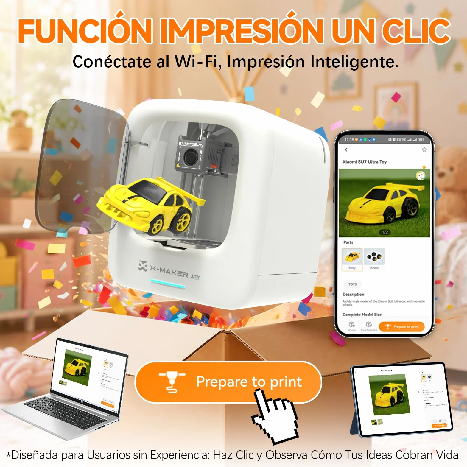 Impresora 3D con IA, 8 Rollos de Filamento PLA, App de Diseño Inteligente, Plantillas 3D y 16 Módulos Mini, Control por App, Time-Lapse, Uso Doméstico
