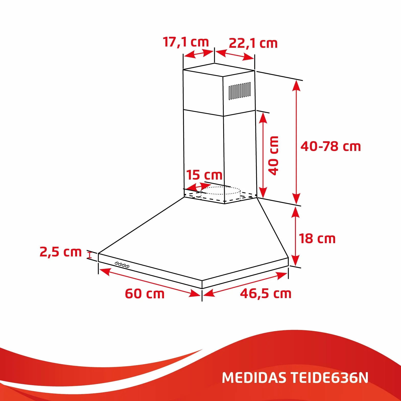 Corberó Campana Extractora Pirámide 60 cm TEIDE636N 375.4 m3/h Negro