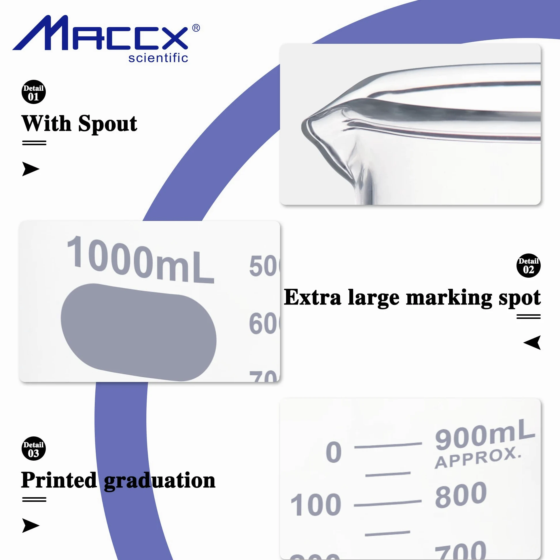 BKL250-006 - Vaso de vidrio resistente de 250 ml, forma baja de griffin de borosilicato con graduación impresa, paquete de 6