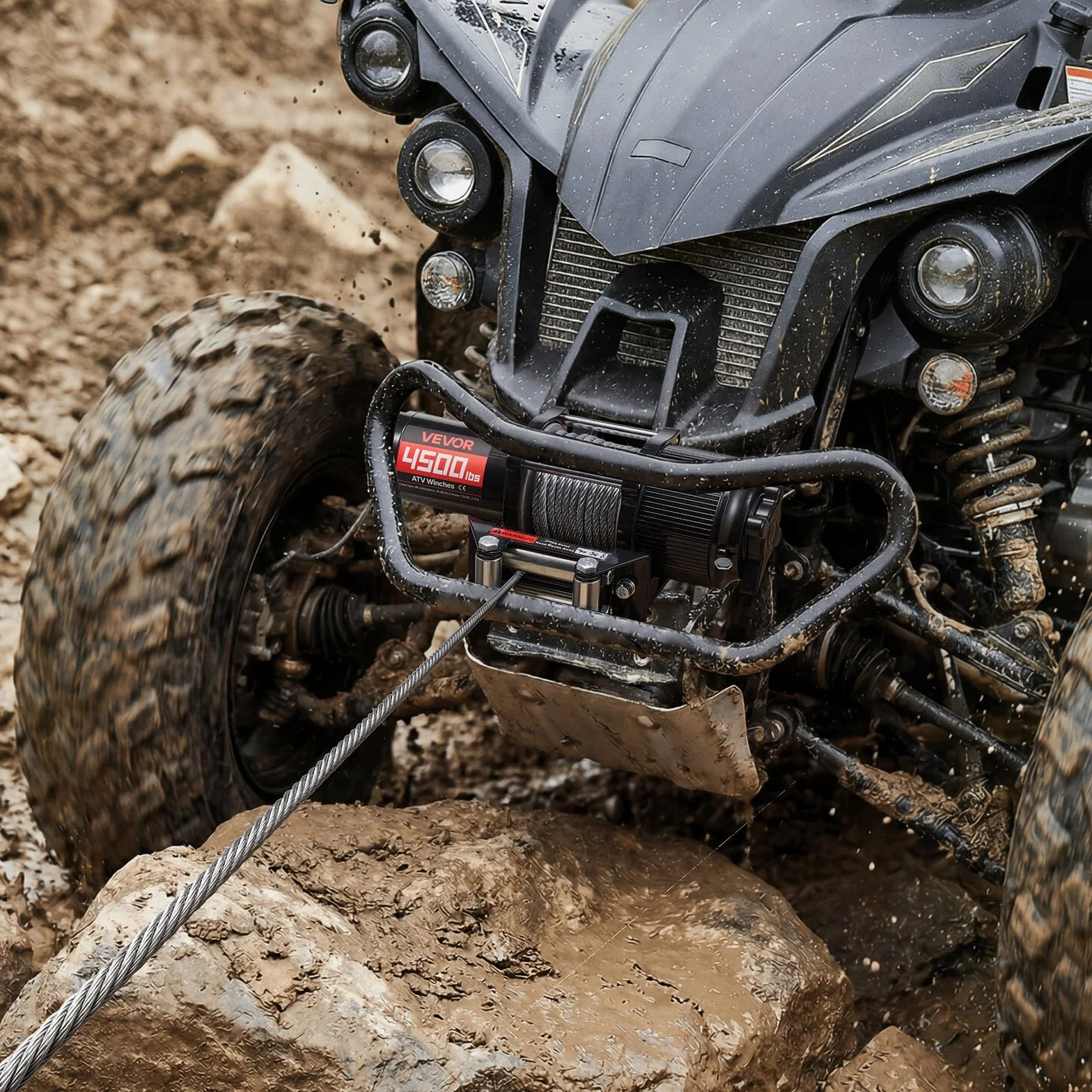 VEVOR Cabrestante Eléctrico 12V 2041 kg para ATV UTV con Cuerda de Acero 6 mm x 12 m, Motor 1,6 kW, IP54, Control Remoto con Cable e Inalámbrico con Guía de Rodillos, Placa de Montaje para Todoterreno
