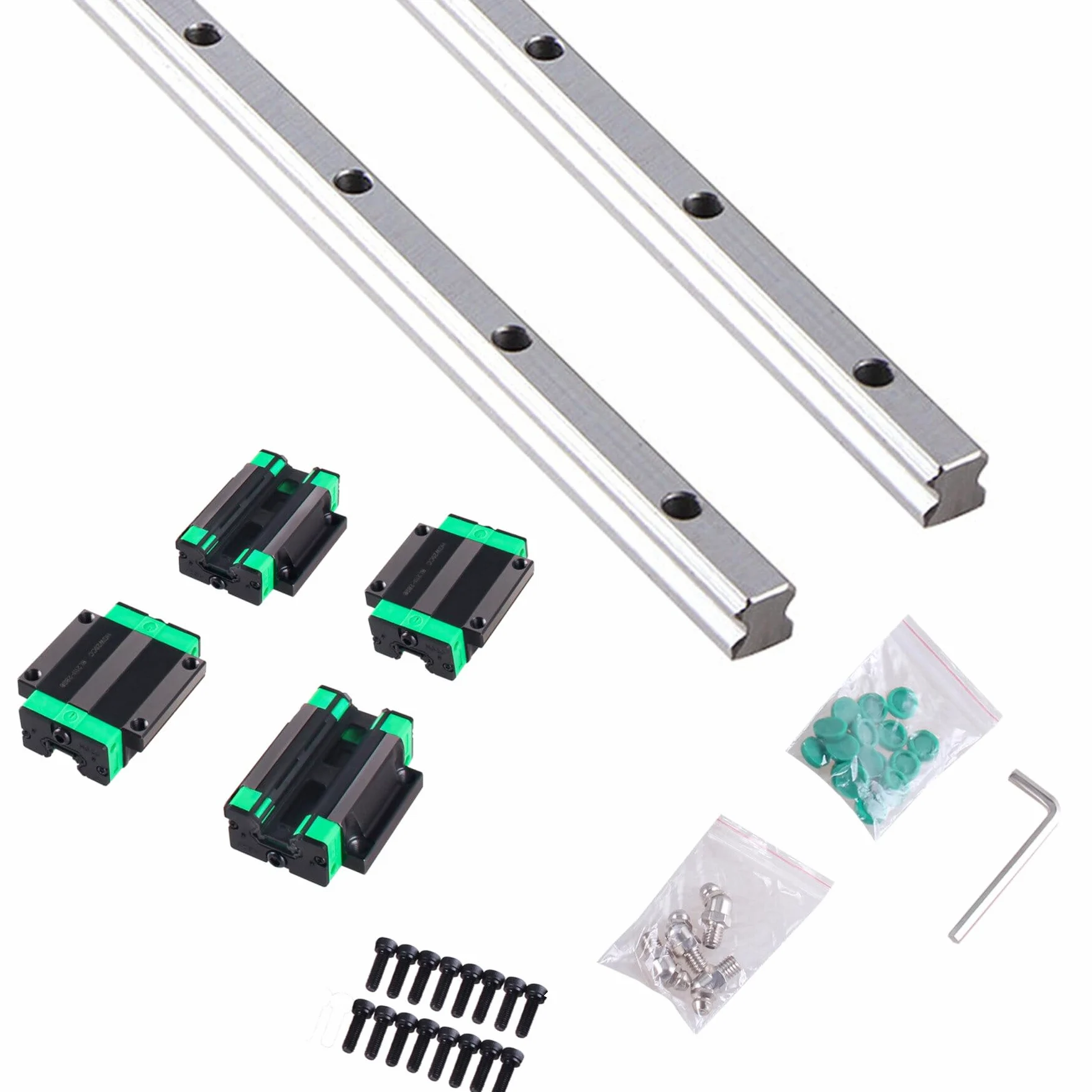 Guía lineal 2 piezas HGR20 1500 mm riel lineal con 4 bloques de rodamiento HGW20CC para impresora 3D DIY, máquina CNC, dispositivos eléctricos, tornos, riel guía lineal