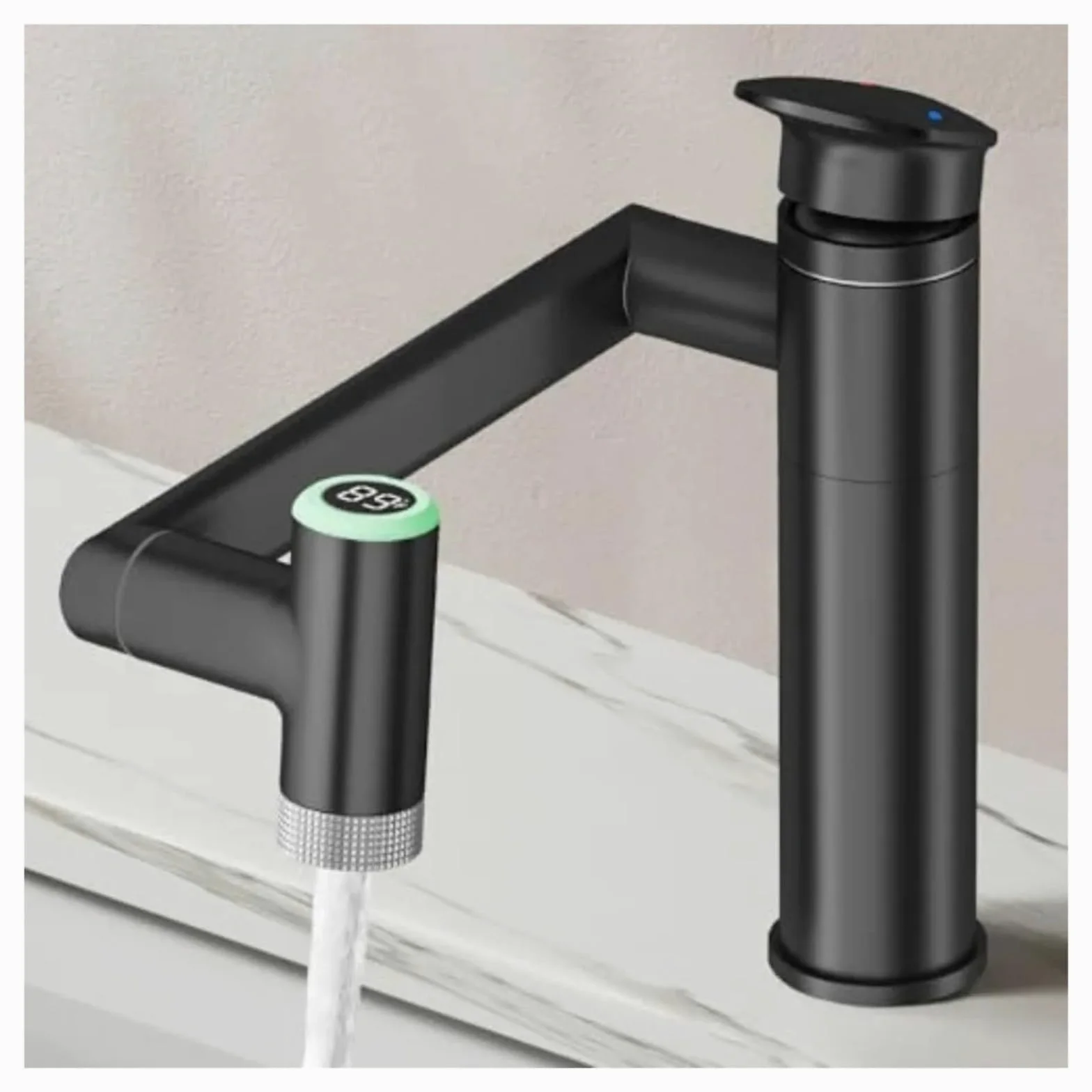Grifo giratorio para baño 1080, mezclador de lavabo altura ajustable con pantalla LED temperatura,Seguro y Confiable(Chrome)