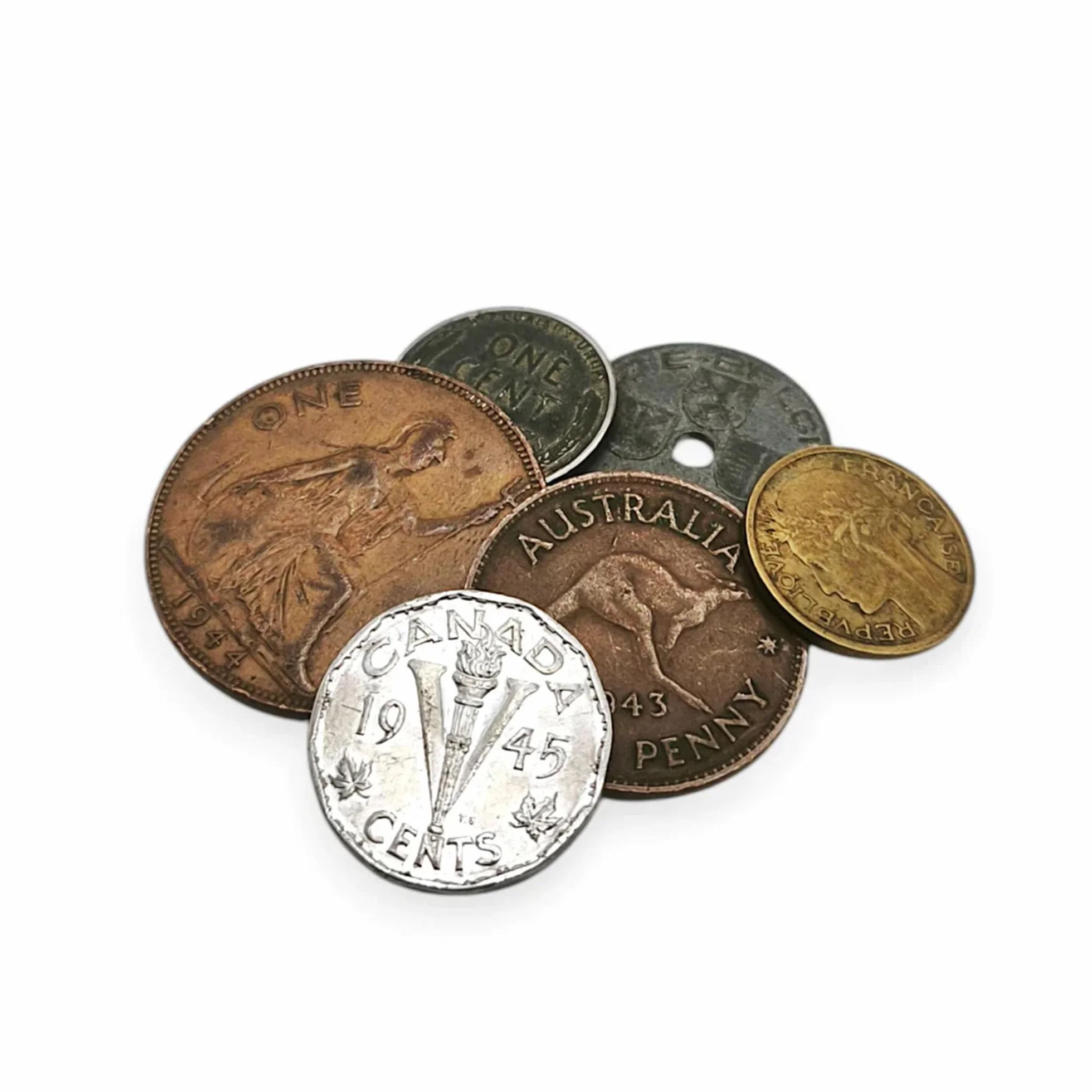 Colección de 6 Monedas Auténticas de la Segunda Guerra Mundial - Día D, Desembarco de Normandía Lote Histórico