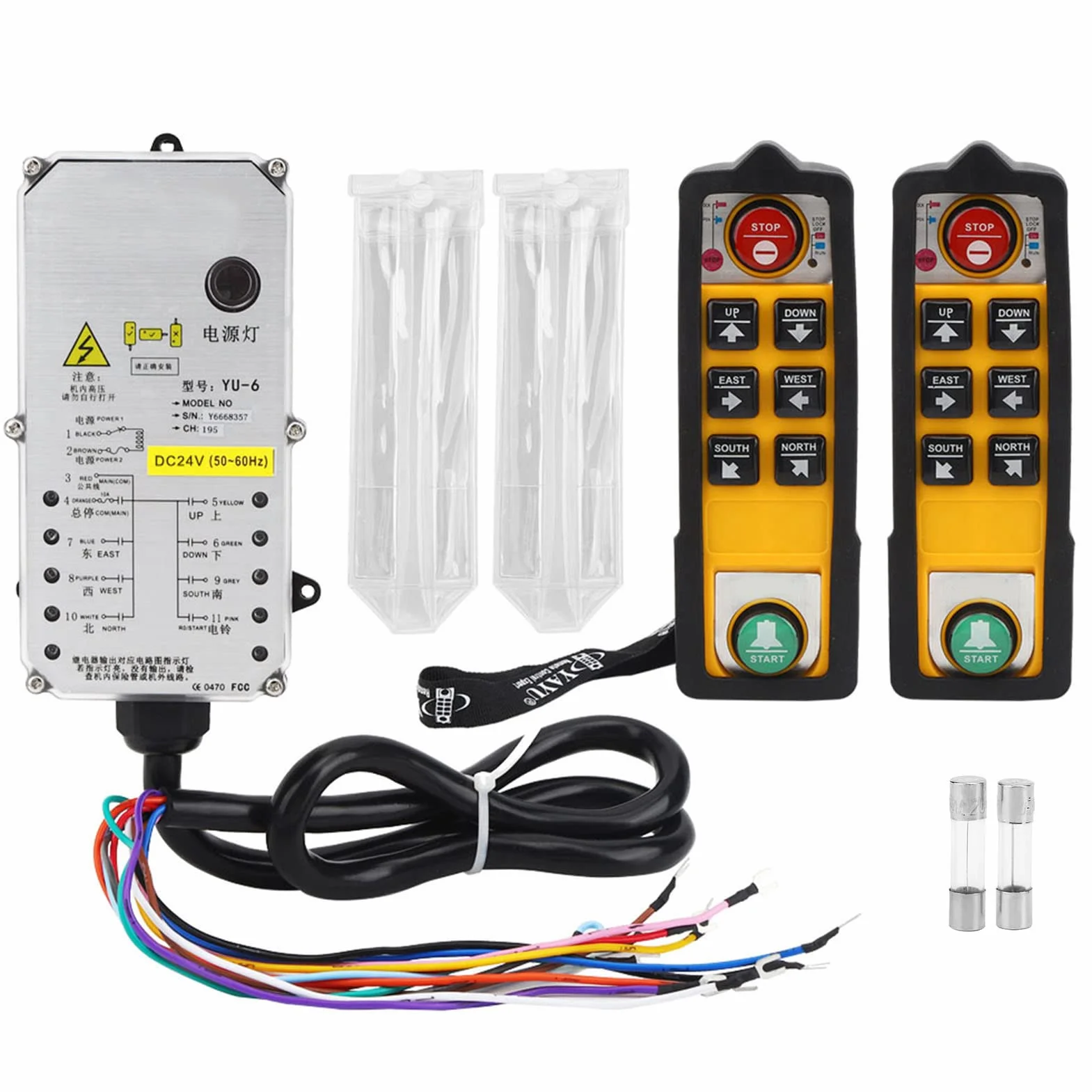 Controlador de grúa YU-6 Doble manija control remoto de grúa impermeable 800 MHz RF punto(DC24V), Default, DC24V