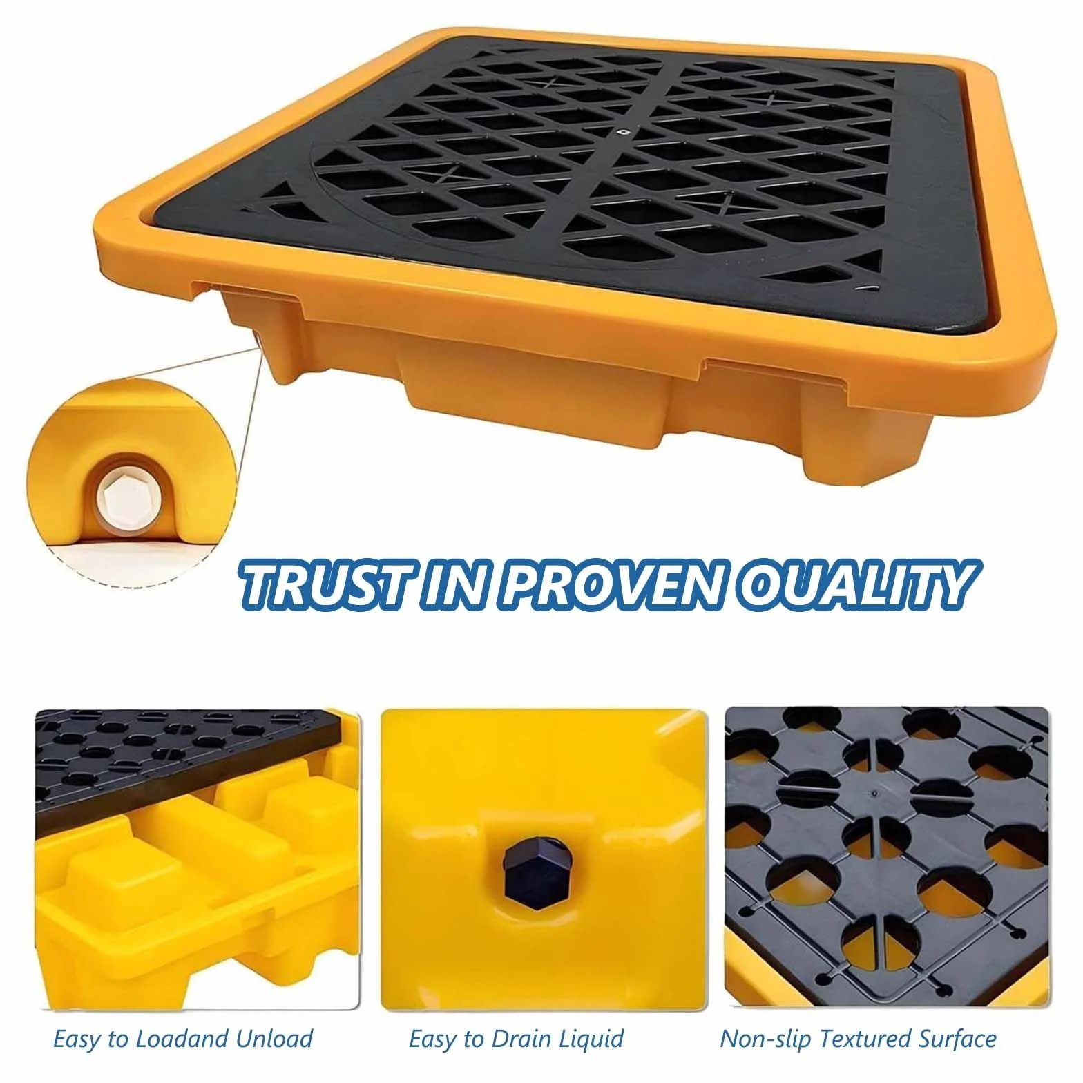 Bandeja antiderrames para Tanques de Aceite, Bandeja para derrames de bidones, Bandeja de Rejilla Desmontable encajable, Almacenamiento para Cubos de Pintura en Garaje 72×72×16cm