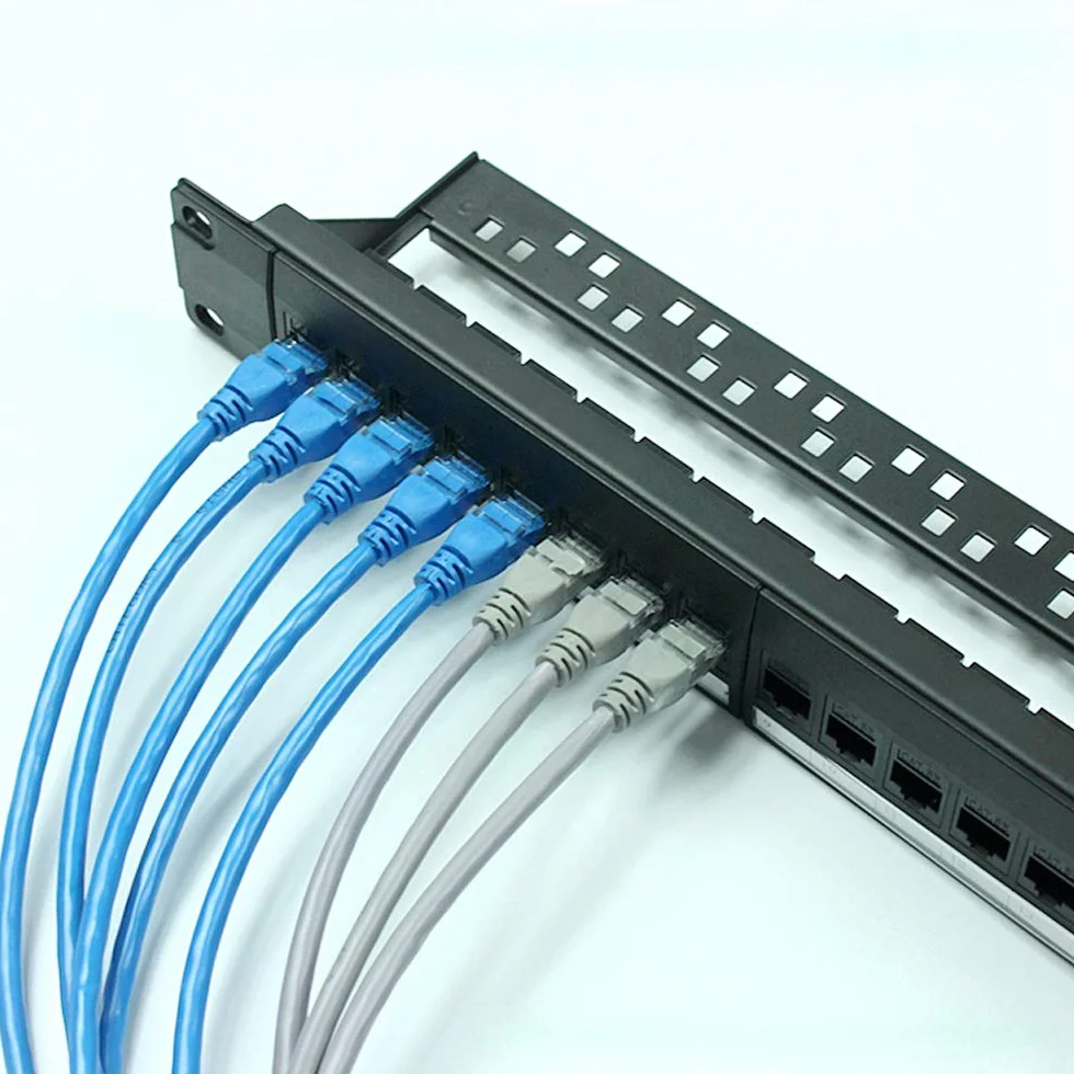 Panel de Conexión de Red 24 Puertos 1U Rack Cat6 Patch Panel RJ45 110
